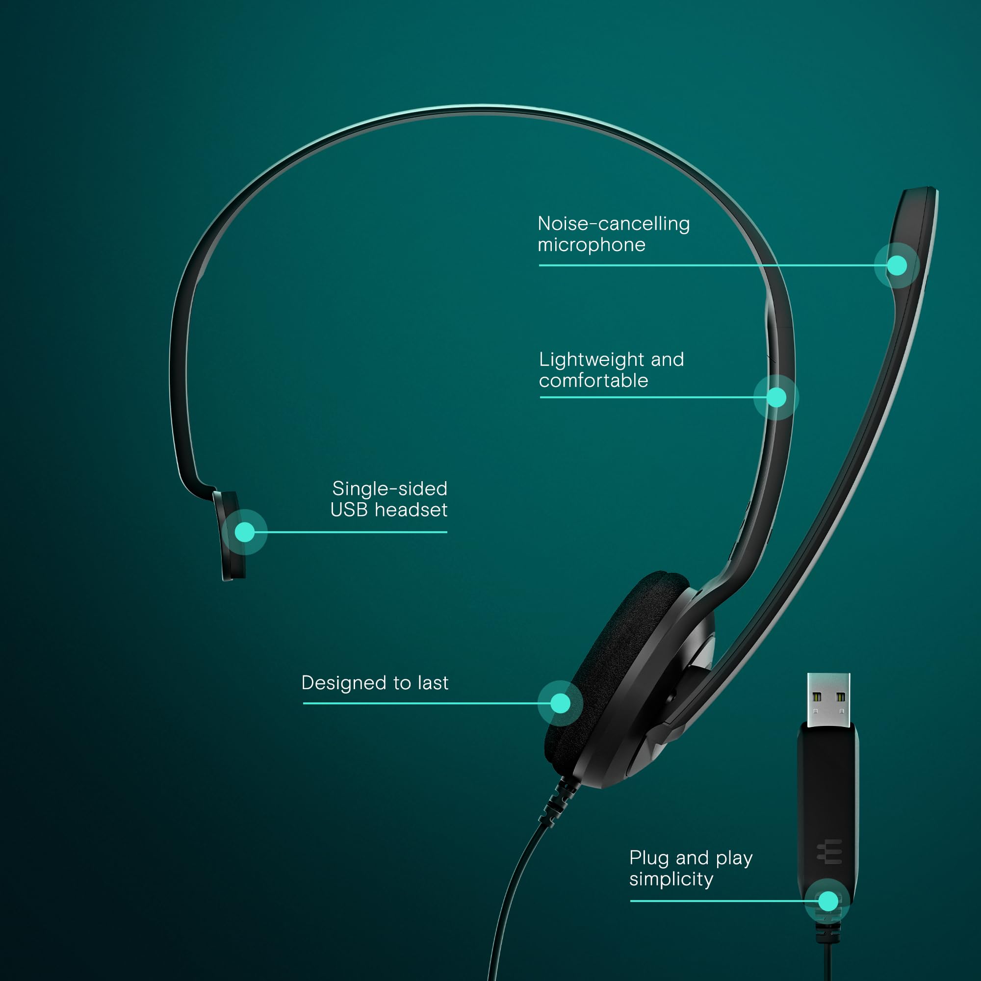 Sennheiser PC 7 USB Mono Headset for PC & Mac - Professional Noise-Canceling Microphone, Lightweight Design, Plug & Play (Black) - Ideal for Home Office, Online Meetings, Gaming & Call Centers