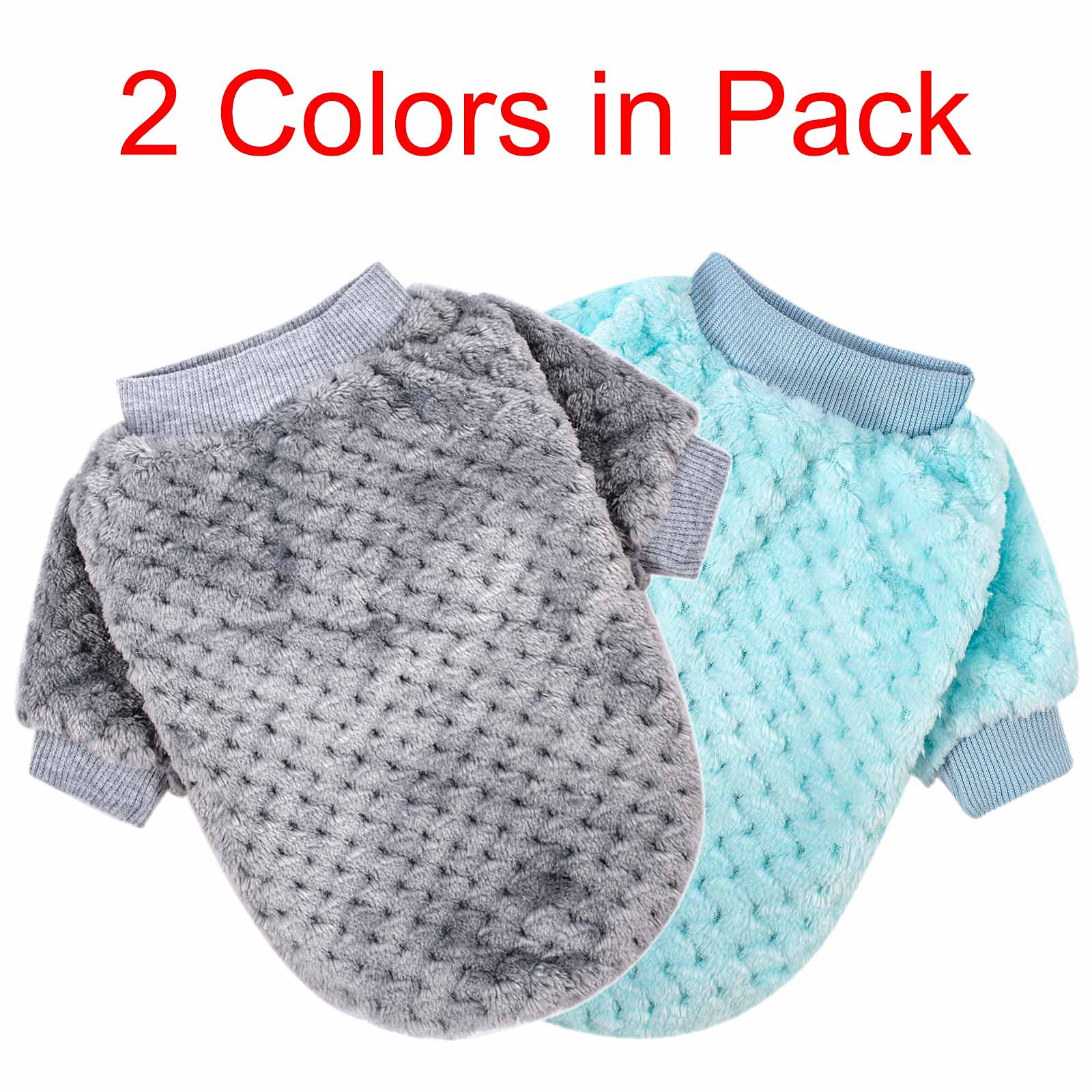 2 Pack Warm Soft Flannel Dog Sweaters for Small & Medium Dogs or Cats - Cozy Pet Clothes for Winter, Dog Shirt Coat Jacket (X-Large, Grey + Sky Blue) | Perfect for Indoor & Outdoor Use, Daily Walks, and Cold Weather Protection