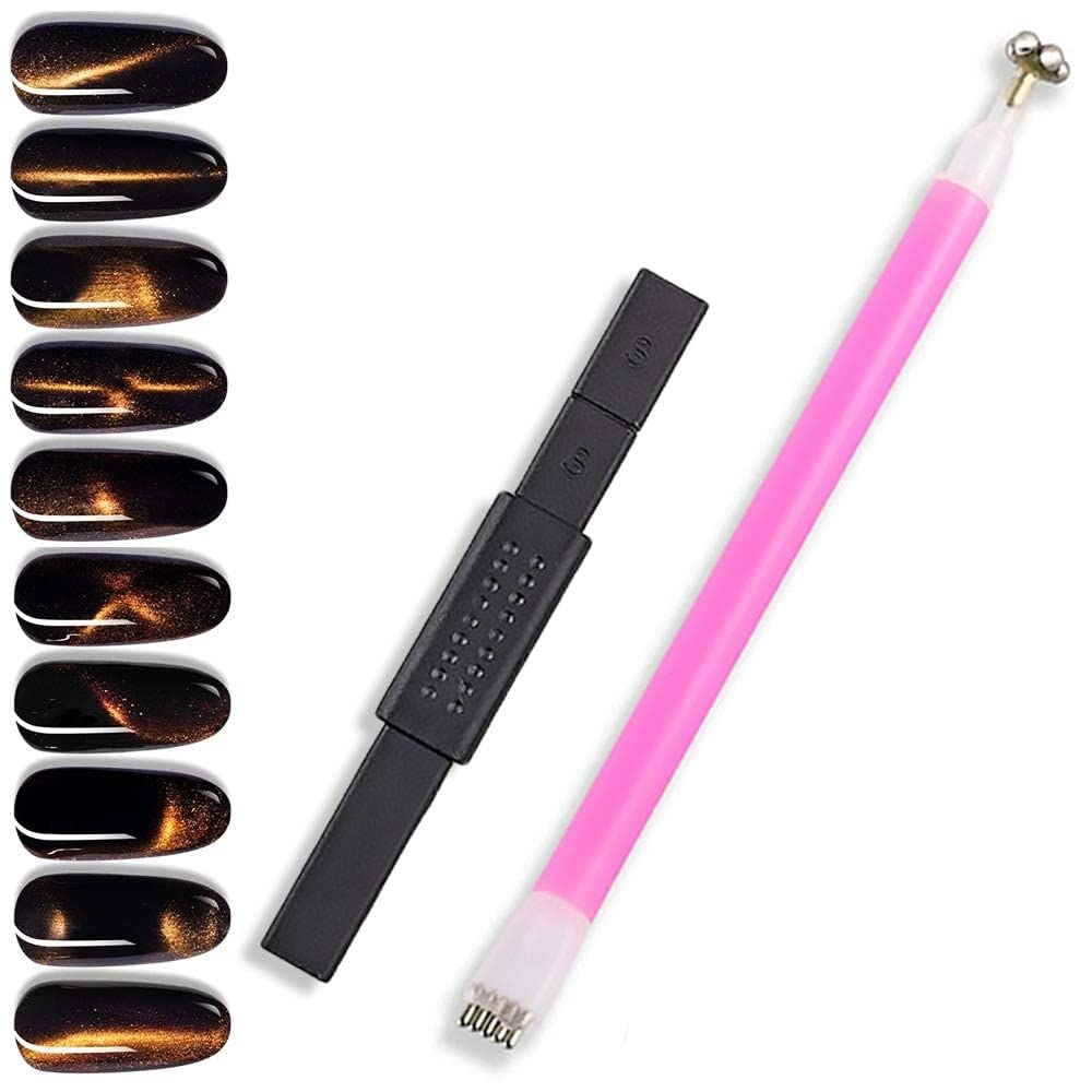 TWIREY 2Pcs Acrylic 3D Cat Eye Nail Art Magnetic Wand - Double Head Magnet Pen for UV Gel Nail Polish, DIY Manicure Tools & Accessories - Perfect for Salon, Home Nail Art & Professional Nail Designs
