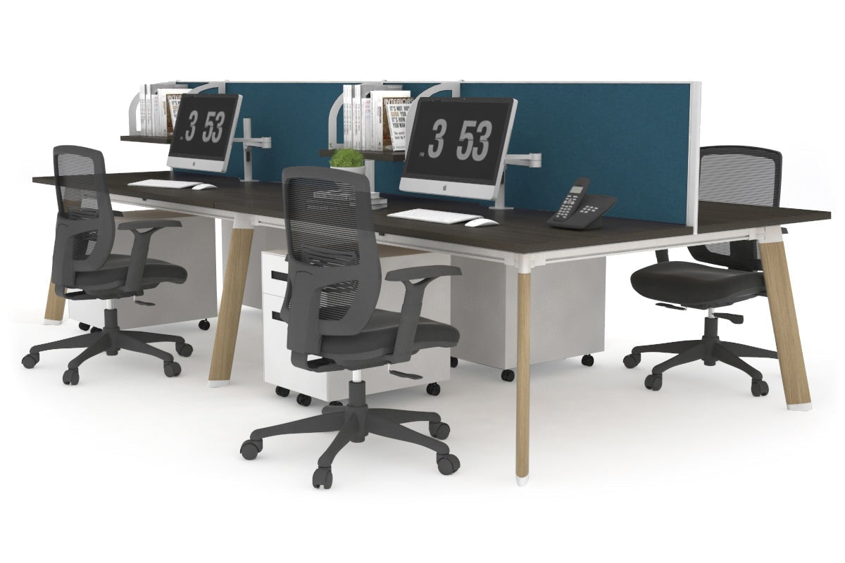 4-Person Workstation with Wood Imprint Frame - 1600L x 800W Office Desk with Cable Management Scallop for Team Collaboration & Productivity | Perfect for Open Offices, Coworking Spaces & Home Offices