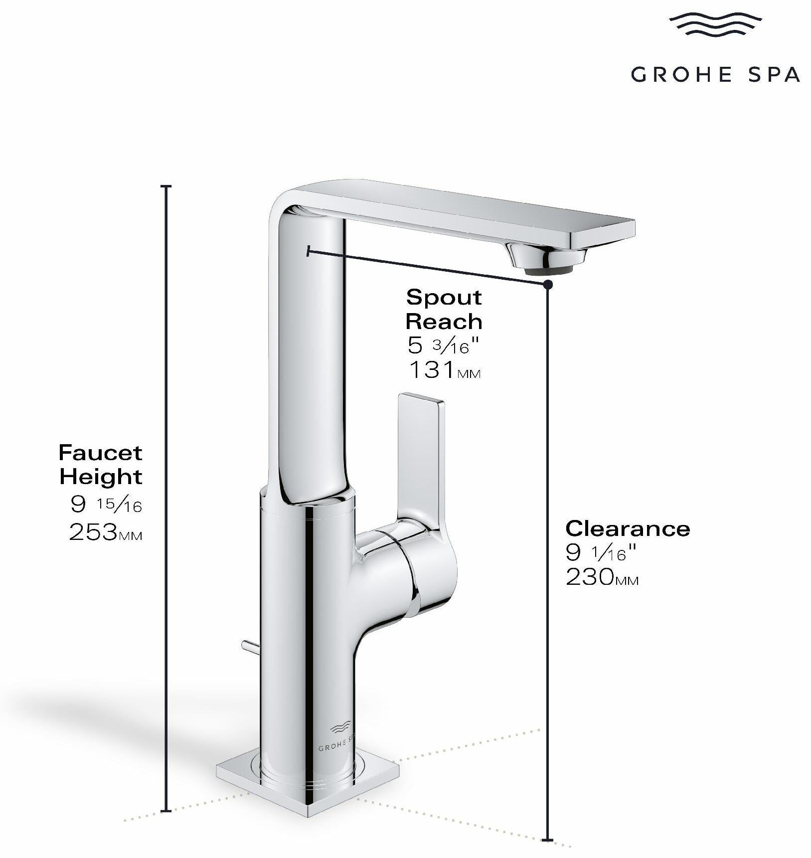 Grohe Allure Single Hole Bathroom Faucet in Brushed Nickel - Modern Waterfall Spout Design for Vanity Sinks, Perfect for Powder Rooms & Guest Bathrooms (Model 23858EN1)