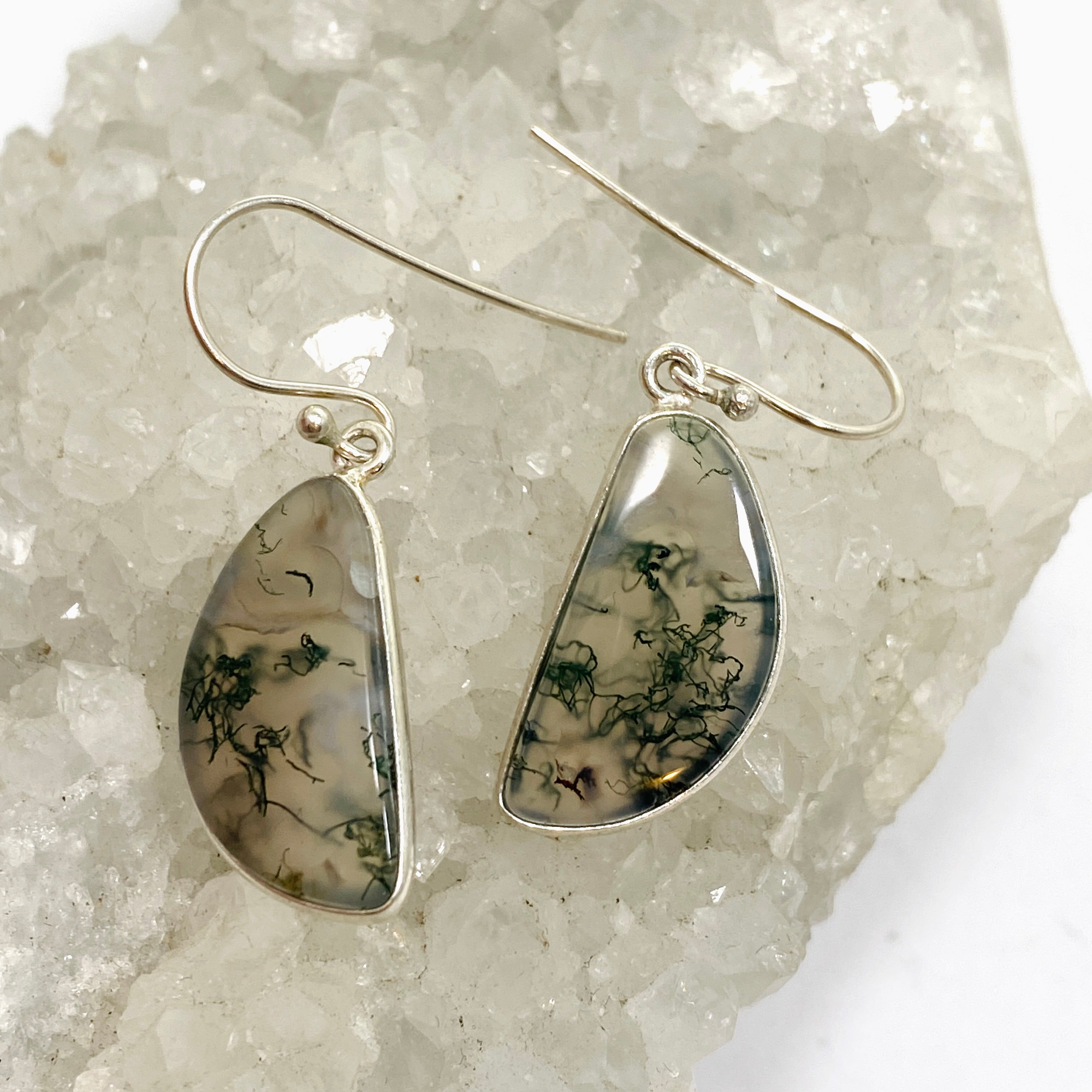 Natural Moss Agate Freeform Cabochon Earrings - Handmade Dangle Earrings for Women - Perfect for Boho Style, Wedding & Everyday Wear - KEGJ1544