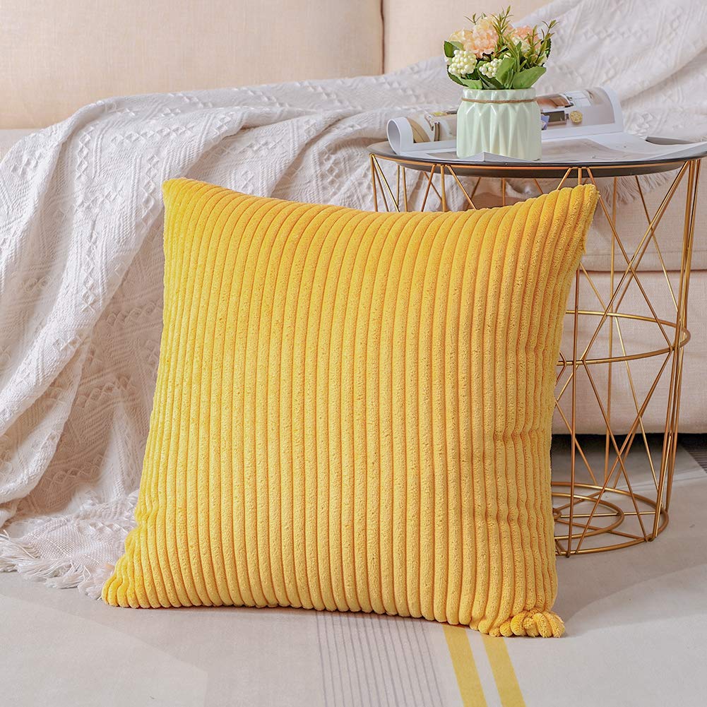 Artscope 18x18 Inch Cozy Striped Corduroy Pillow Covers - Super Soft Decorative Square Throw Pillow Cases for Sofa, Couch, Bed & Car - Yellow Home Decor for Living Room, Nursery & Office