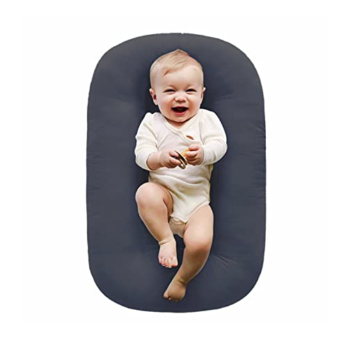 2024 Baby Lounger Pillow - 100% Organic Cotton Infant Nest for Newborns 0-24 Months | Breathable & Hypoallergenic Baby Lounger for Boys & Girls | Perfect for Nursery, Travel & Tummy Time (Dark Grey)