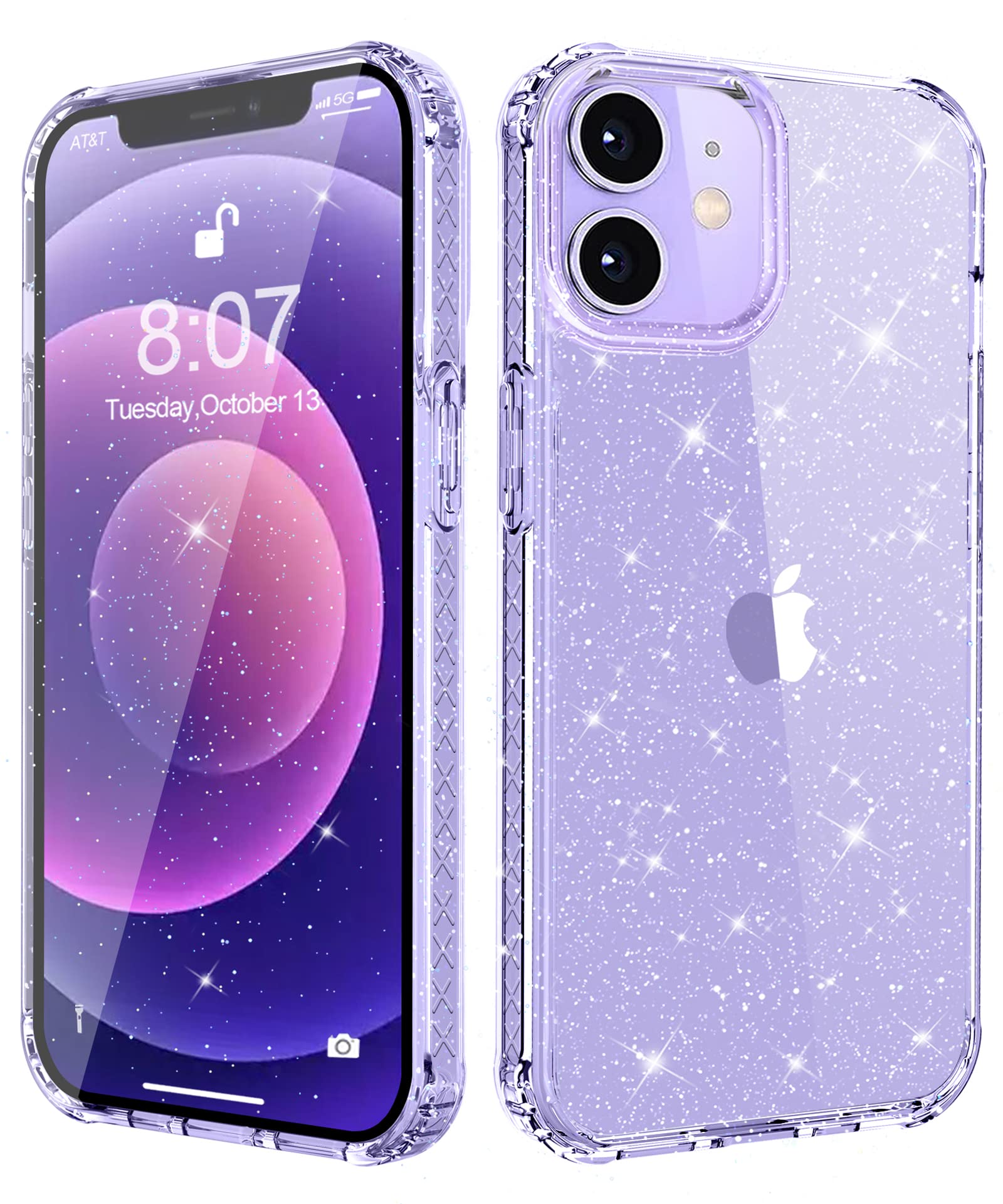 MIODIK Clear Glitter Shockproof iPhone 12/12 Pro Case with Phone Stand | Non-Yellowing Slim Protective Cover for Women & Girls | 6.1 Inch Sparkle Design | Perfect for Daily Use, Work & Travel Protection