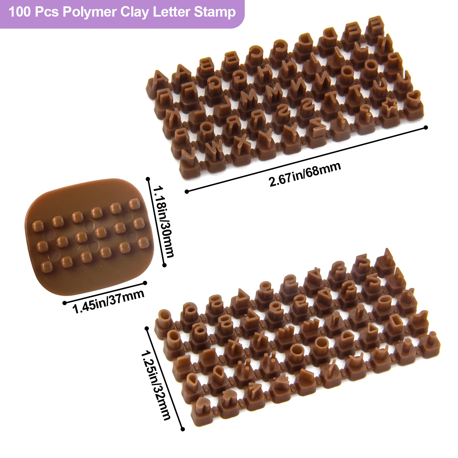 100 Pcs Polymer Clay Letter Stamp Set - Mini Alphabet & Number Stamps for Polymer Clay, Cookie Fondant, Pottery - DIY Clay Decorating Tools (Brown) - Perfect for Cake Decorating, Jewelry Making & Craft Projects