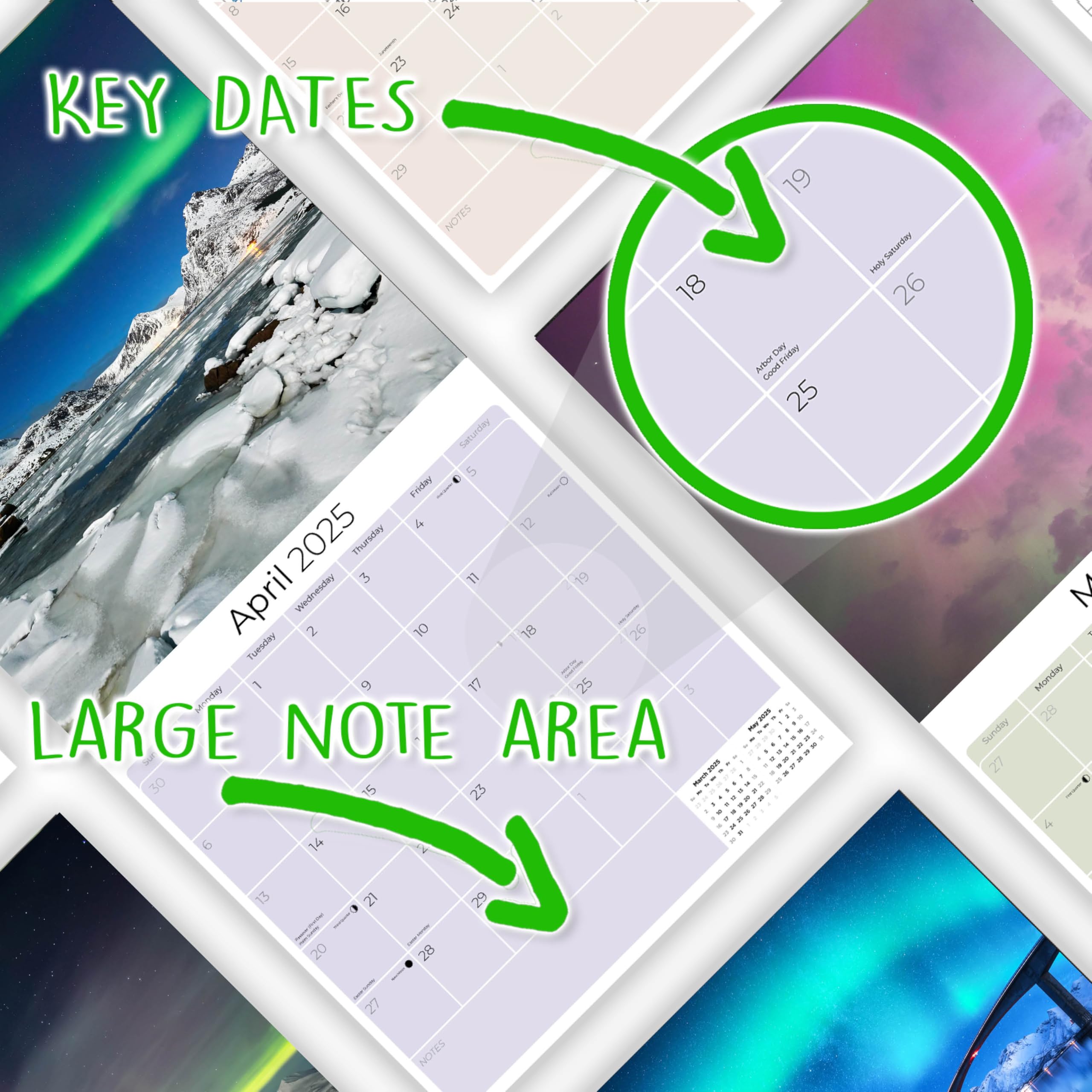 2024-2025 Northern Lights Calendar - Aurora Borealis Wall Planner with Thick No-Bleed Paper - 12