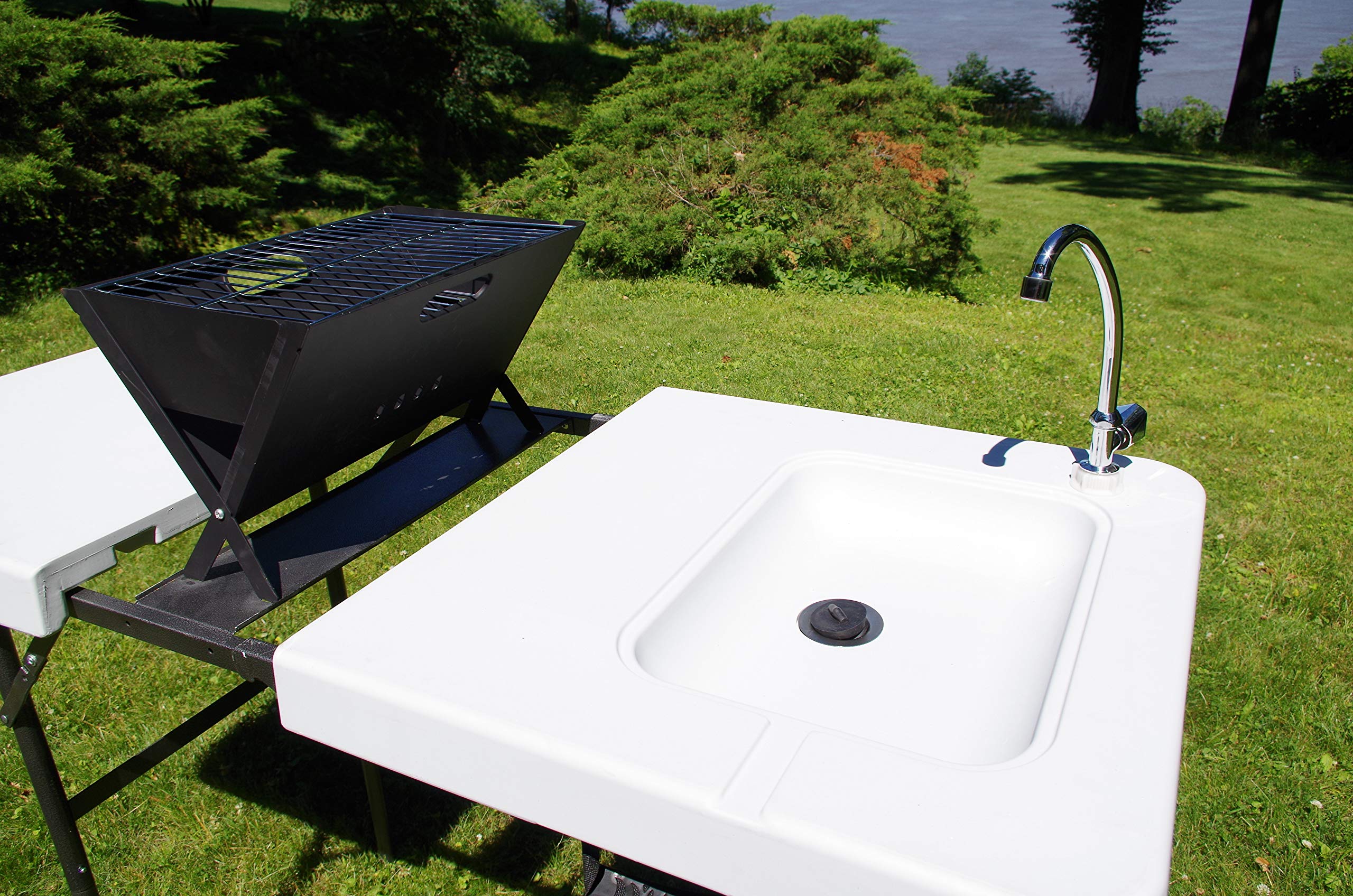 Old Cedar Outfitters Folding BBQ Table with Grill & Sink - 45.3