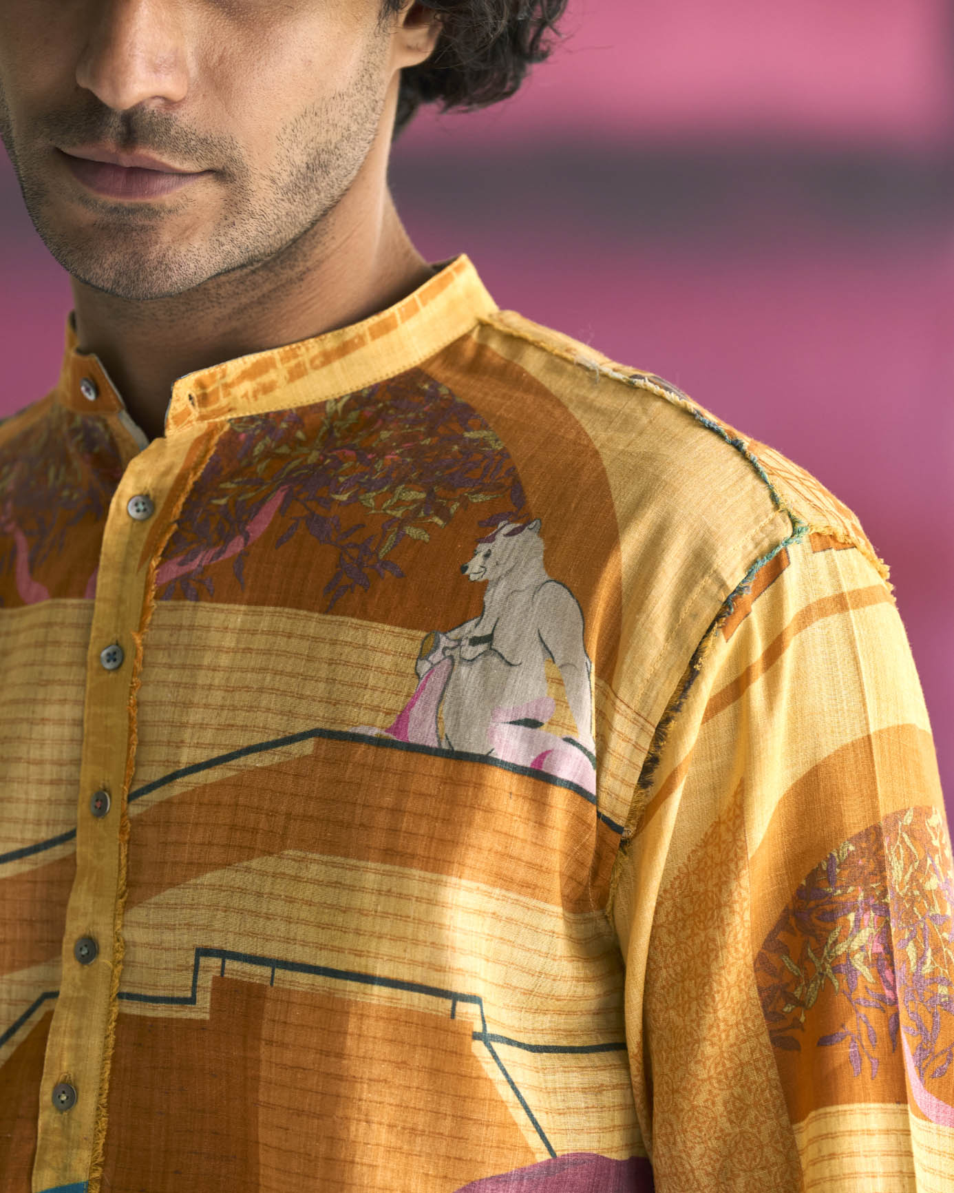 Chhote Miyan Mustard Linen Voile Kurta for Men - Lightweight & Breathable Traditional Indian Tunic for Festivals & Casual Wear