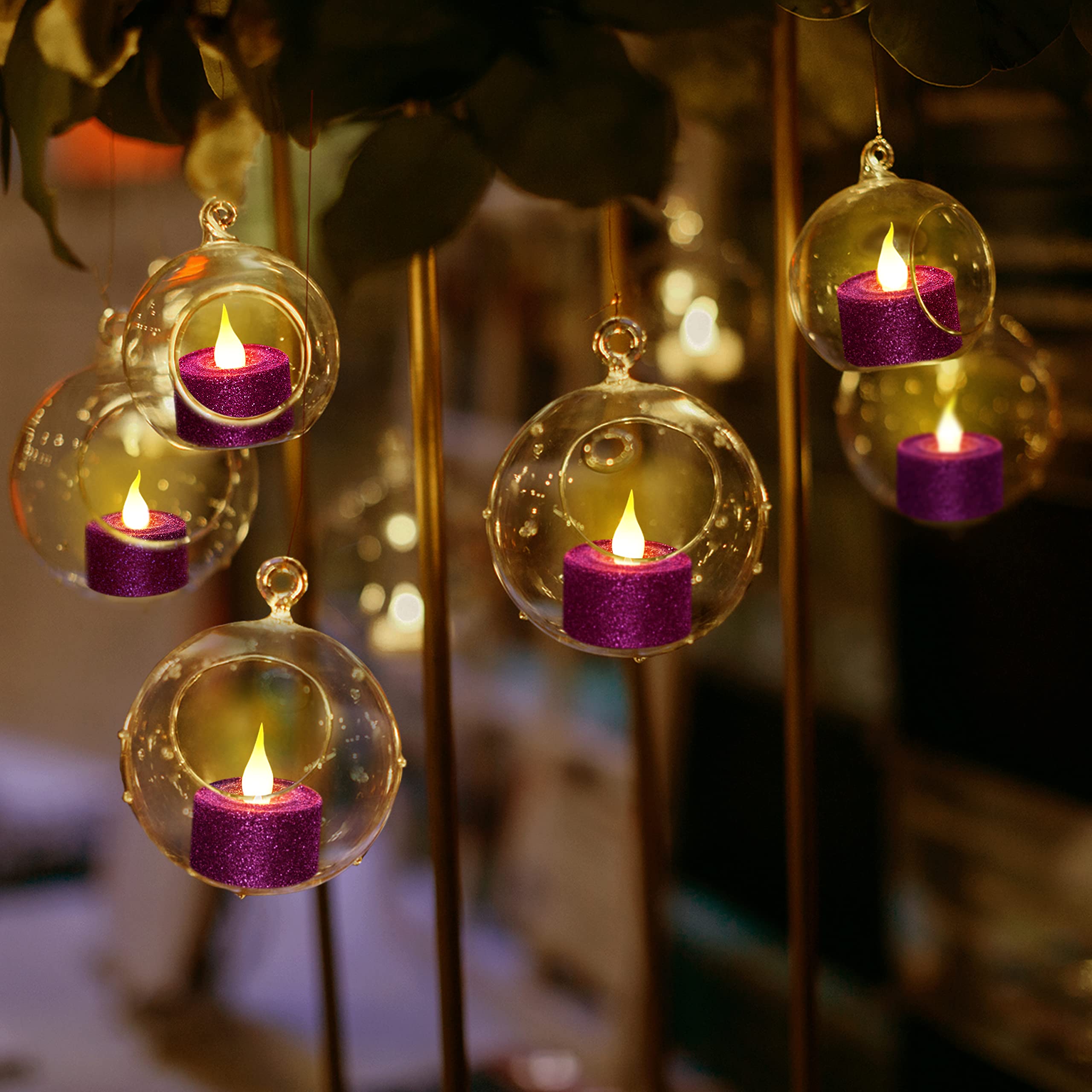 FURORA LIGHTING Purple Glitter LED Tealight Candles - Pack of 12 Flameless Flickering Battery Operated Tea Lights - 1.5