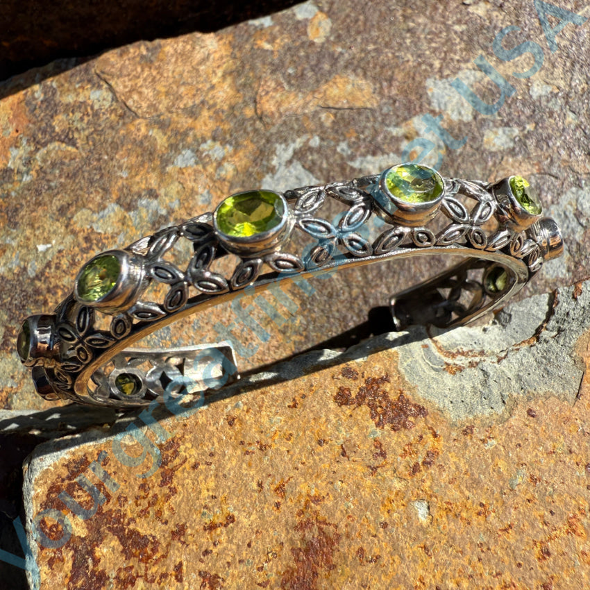 Faceted Peridot Sterling Silver Cuff Bracelet for Women - Elegant Handmade Jewelry Gift for Birthday, Anniversary & Special Occasions