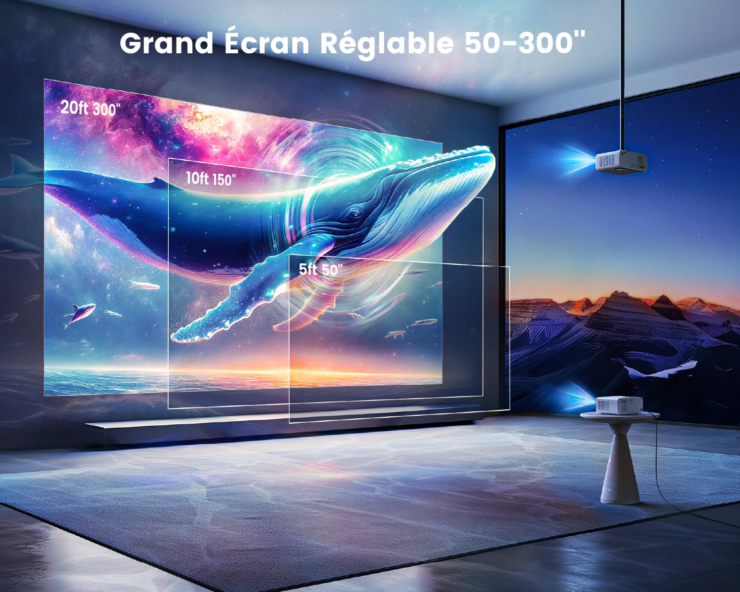 4K Video Projector 26000 Lumens with Auto Keystone - WiFi6 Bluetooth Full HD 1080P Portable Home Theater Projector for Netflix/Android TV | 300