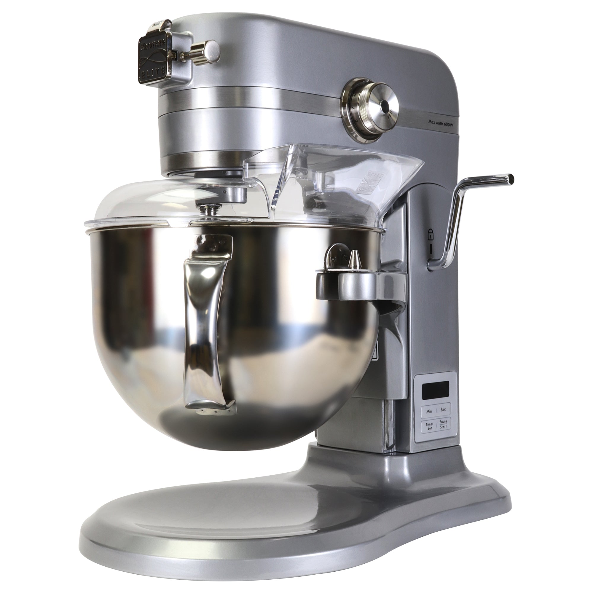Kenmore Elite 600W 6 Qt Heavy Duty Stand Mixer with Stainless Steel Bowl - Includes Flat Beater, Wire Whisk & Dough Hook - LED Light & Digital Timer - Perfect for Baking Bread, Cookies & Cakes (Metallic Gray)