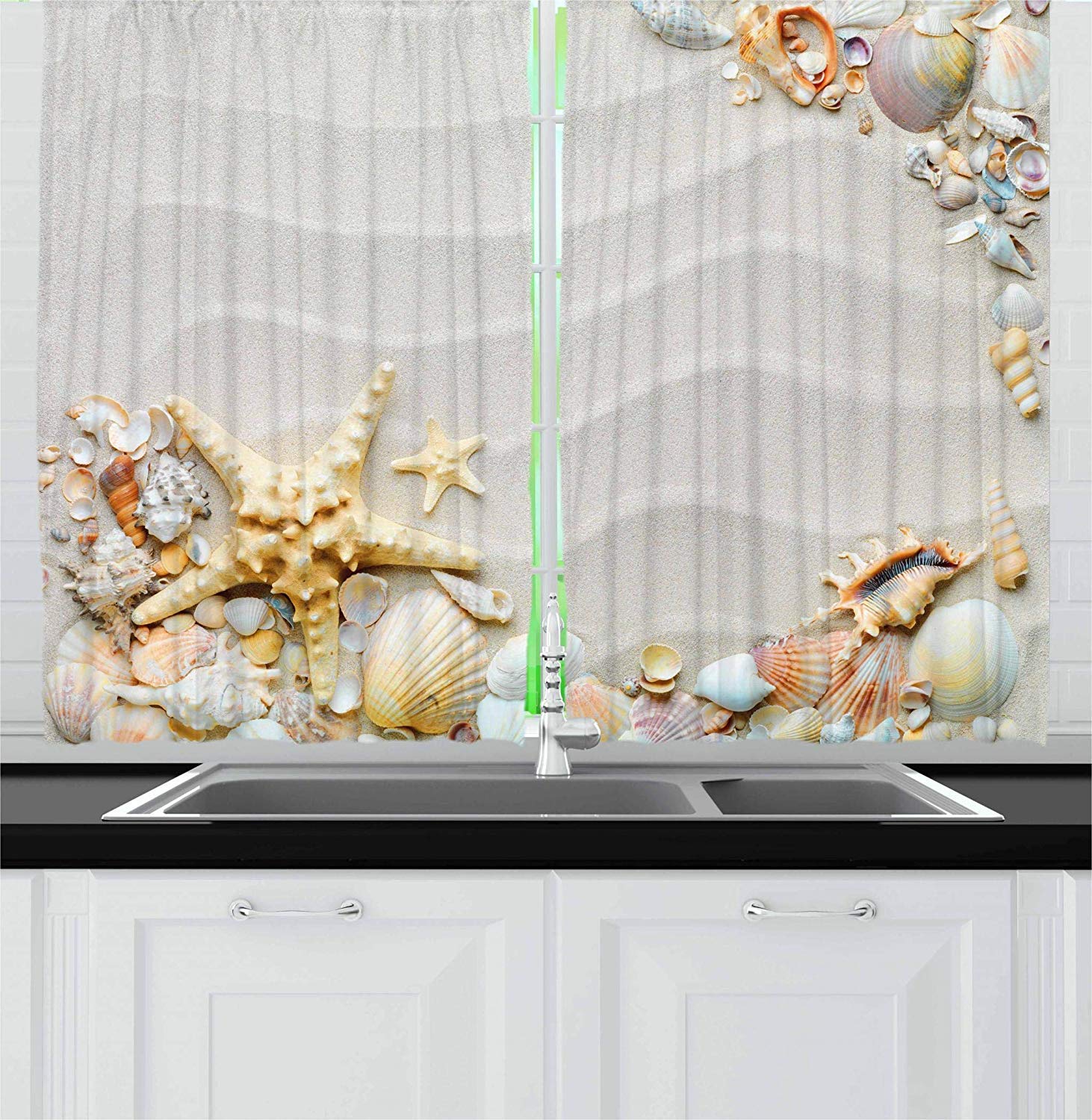 Futuregrace Starfish & Seashell Blackout Curtains - Tropical Ocean Theme Darkening Window Drapes 54x39 Inch, Sand Color Coastal Decor for Kitchen & Living Room