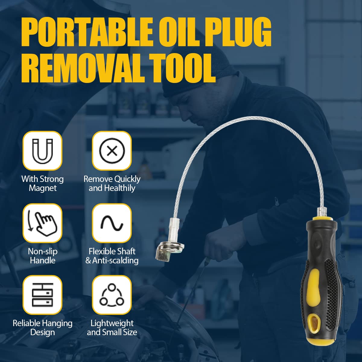 CMTOOL 13-Inch Magnetic Oil Drain Plug Removal Tool - Heavy Duty Anti-Scald Wrench for Tight Spaces | Perfect for DIY Oil Changes & Automotive Maintenance