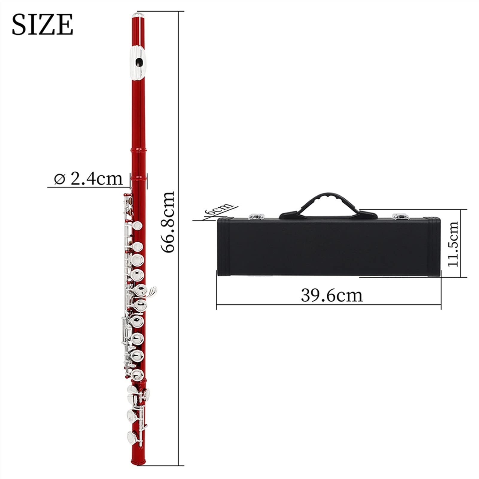 Professional 16-Hole Red C Key Flute with Silver-Nickel Keys - Concert Cupronickel Wind Instrument with Carrying Case - Perfect for Beginners, Students & Live Performances