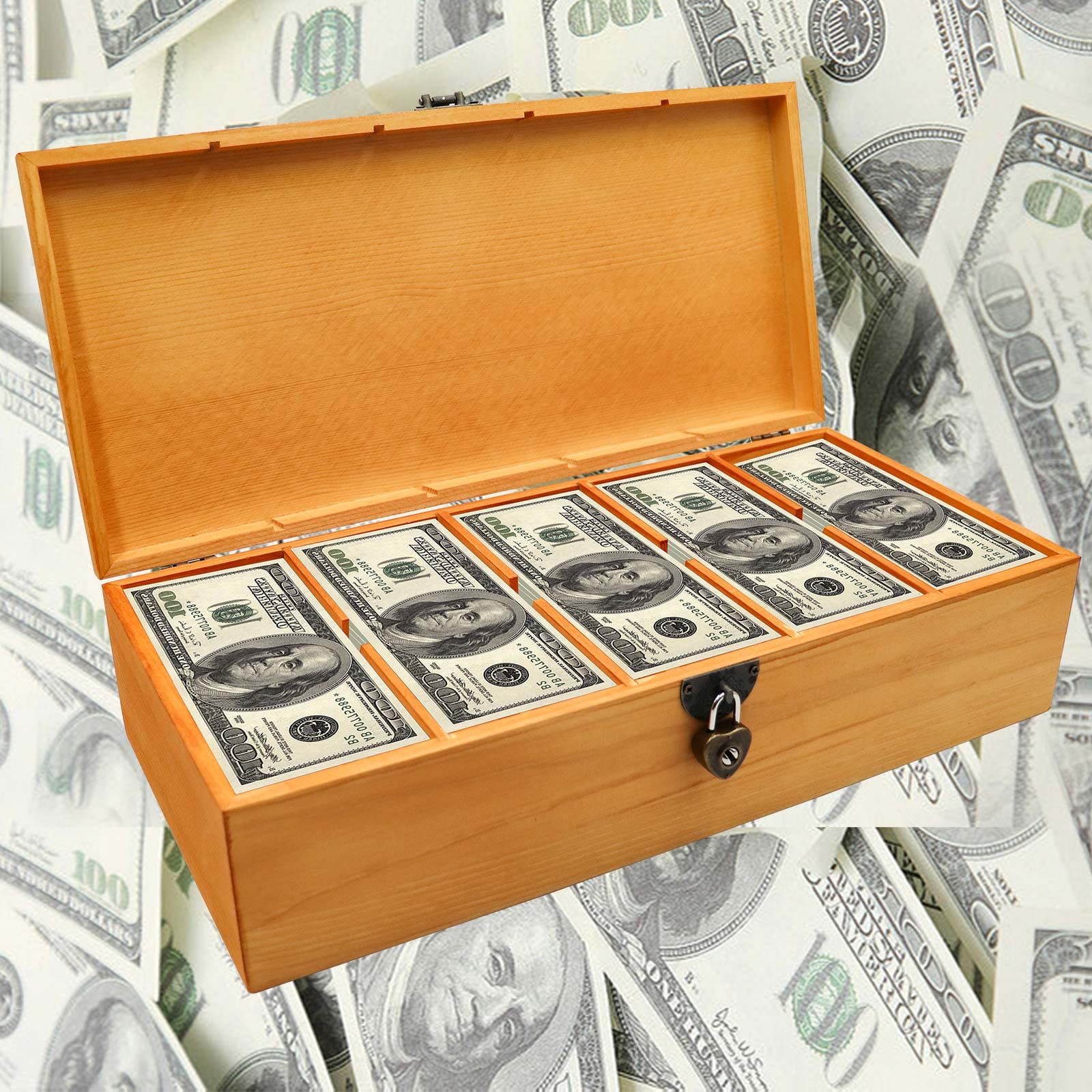 Bronze Wooden Lockable Currency Tray - 5 Compartment Cash Organizer Box with Secure Cover | Money Storage Solution for Retail, Office & Home Use | Cash Management for Businesses, Events & Personal Finance