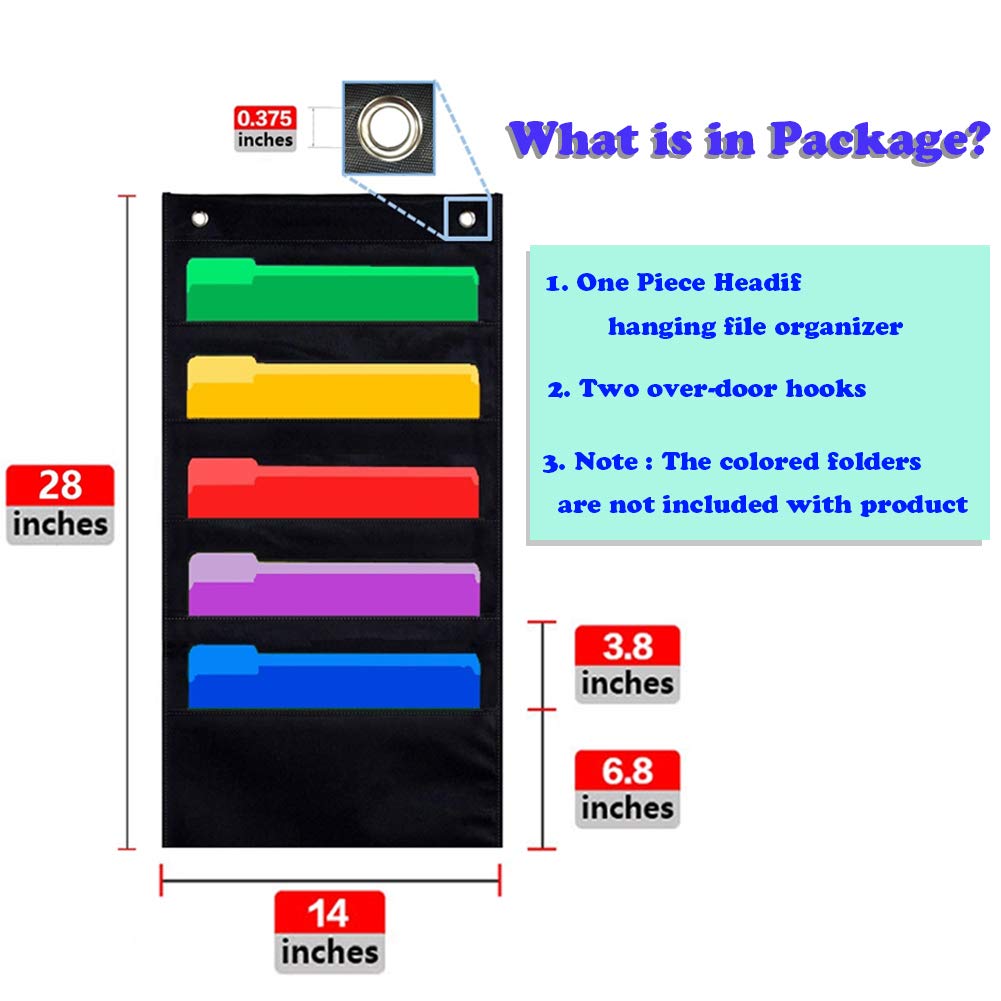 Premium Door Hanging File Organizer - 5-Pocket Cascading Wall File Storage System with 2 Hangers | Perfect for Classroom, Office, School & Home Organization | Space-Saving Document Management Solution