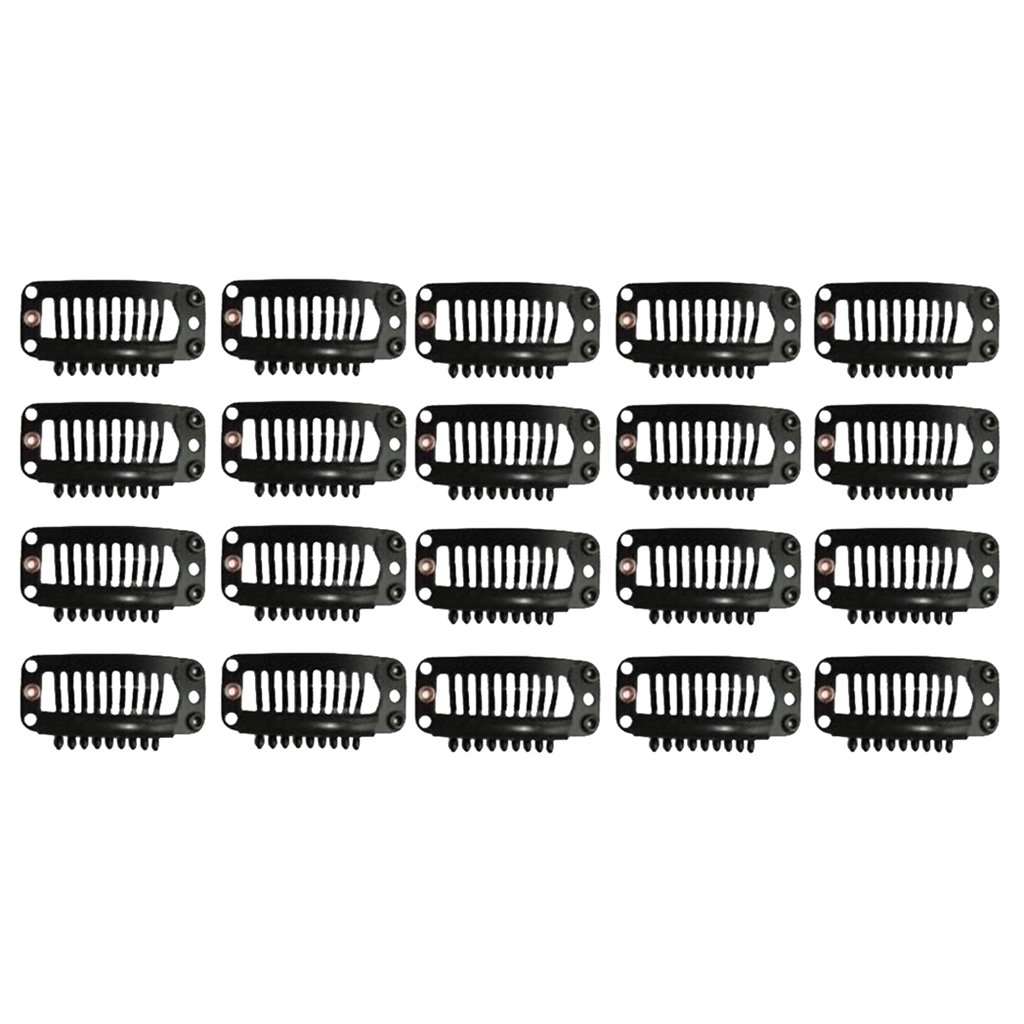 Truvic 20Pcs Black Hair Extension Snap Clips - 32mm Medium Remy Human Hair Wig Grips for Secure Hold | Perfect for Styling, Volume Boosting & Hair Extensions