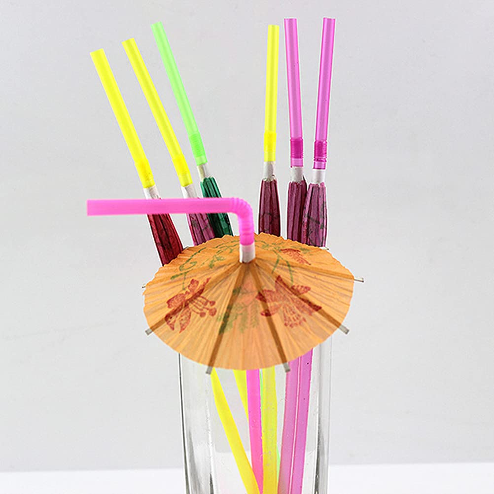VICASKY 100pcs Colorful Umbrella Straws - Reusable Drinking Straws for Cocktails, Smoothies & Iced Coffee - Perfect for Parties, Bars & Home Use