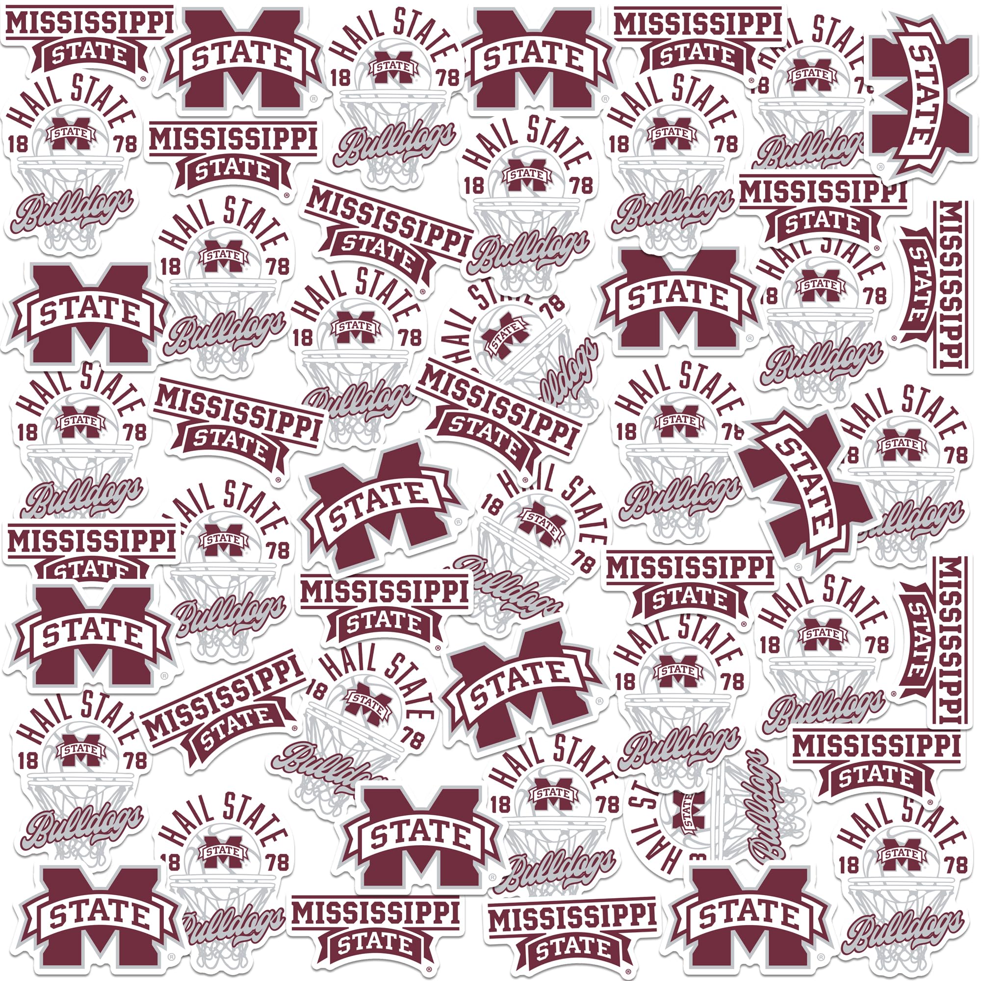 Mississippi State University Basketball 50-Piece Vinyl Sticker Pack - Large, Durable Decals for Laptop, Water Bottle, Scrapbook, Tablet & Skateboard - Indoor & Outdoor Use - Perfect for Fans, DIY Crafts & School Spirit