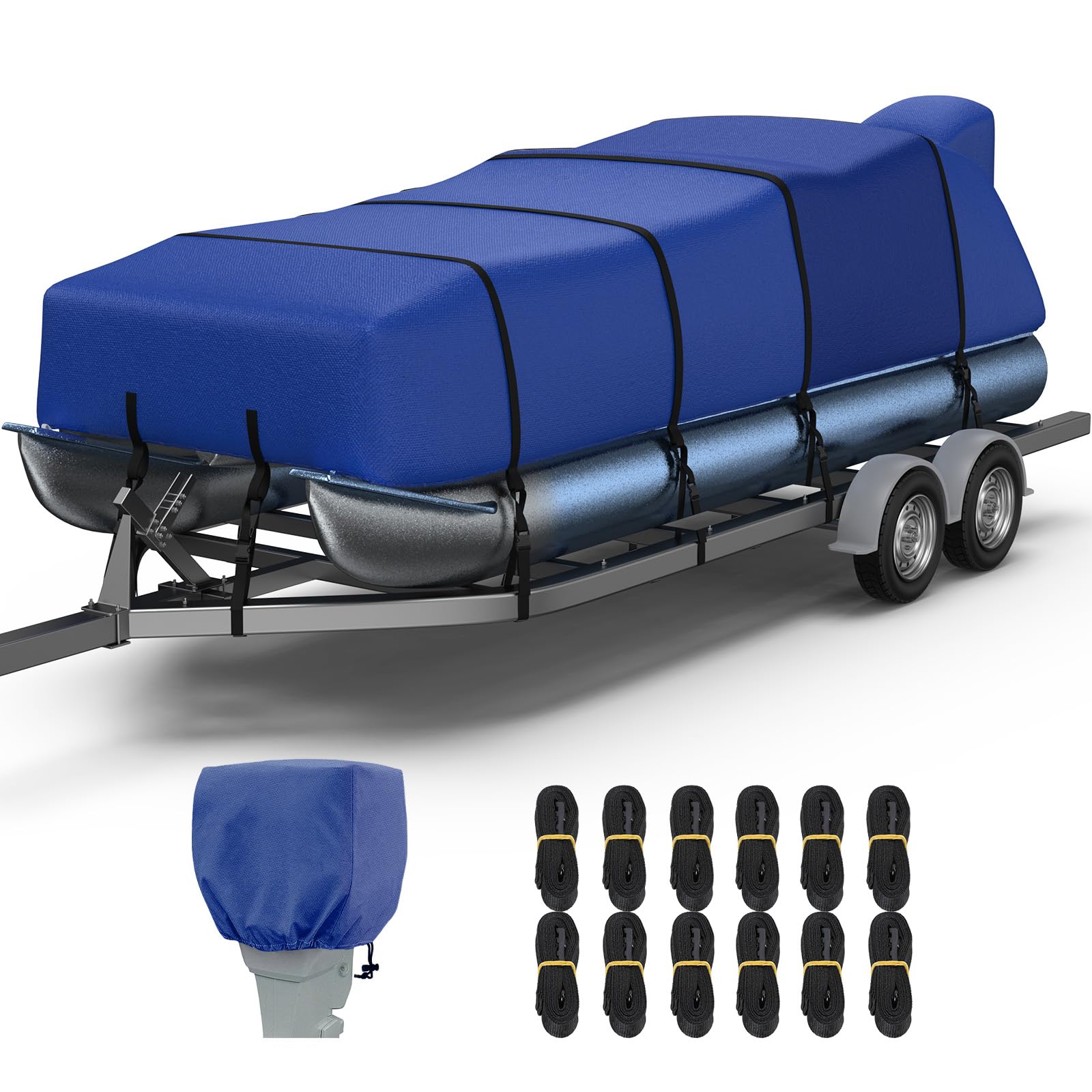 Heavy Duty 1400D Marine Grade Waterproof Pontoon Boat Cover with Motor Cover - Reinforced Middle for 21'-24' Length & 102