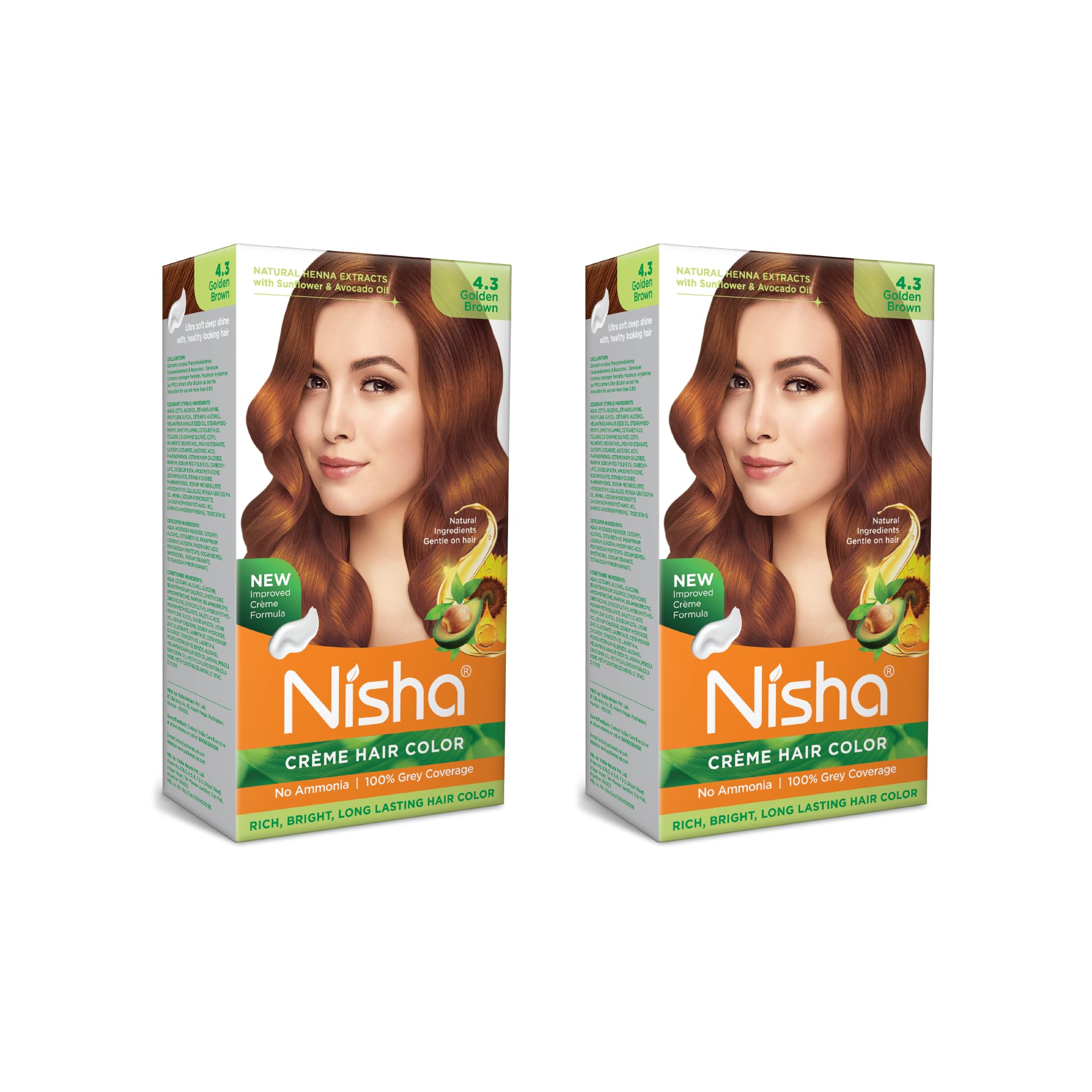 Nisha Cream Permanent Hair Color - Ammonia-Free Formula for Long-Lasting Fashion Highlights (60Gm+60Ml Each) Golden Brown (Pack of 2) - Perfect for At-Home Hair Coloring & Salon-Quality Results