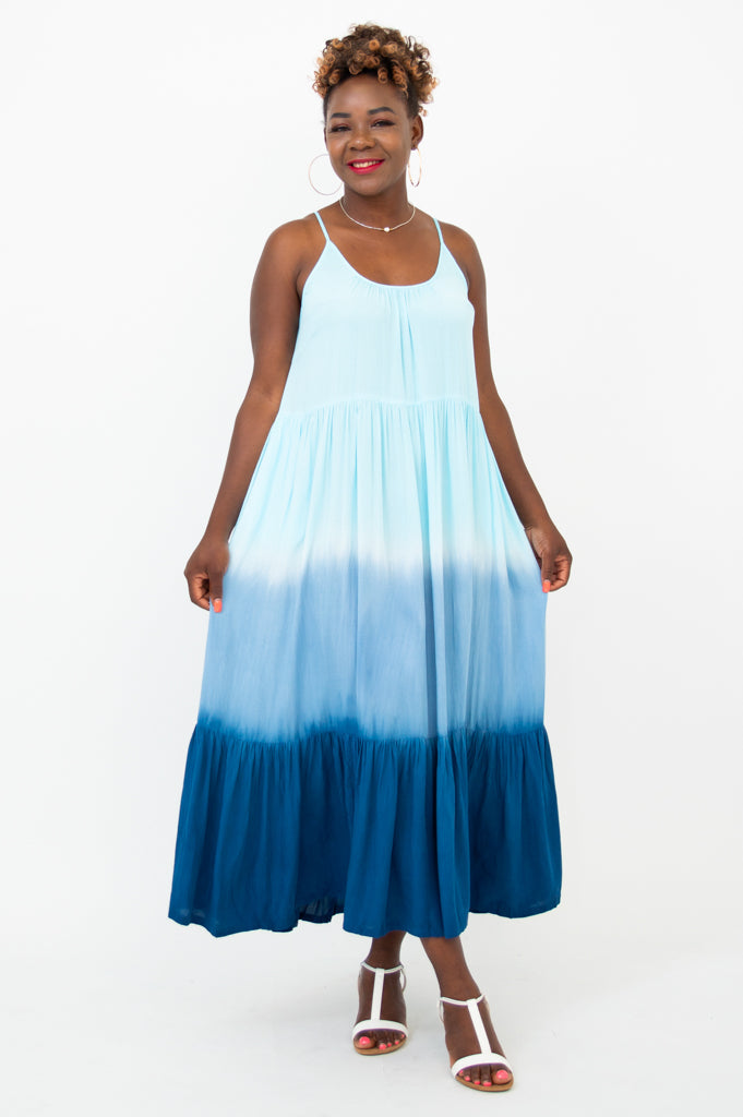 Boha Dress - Turquoise Dip Dye Boho Chic Maxi Dress for Women | Perfect for Beach Vacations, Summer Parties & Boho Fashion Lovers