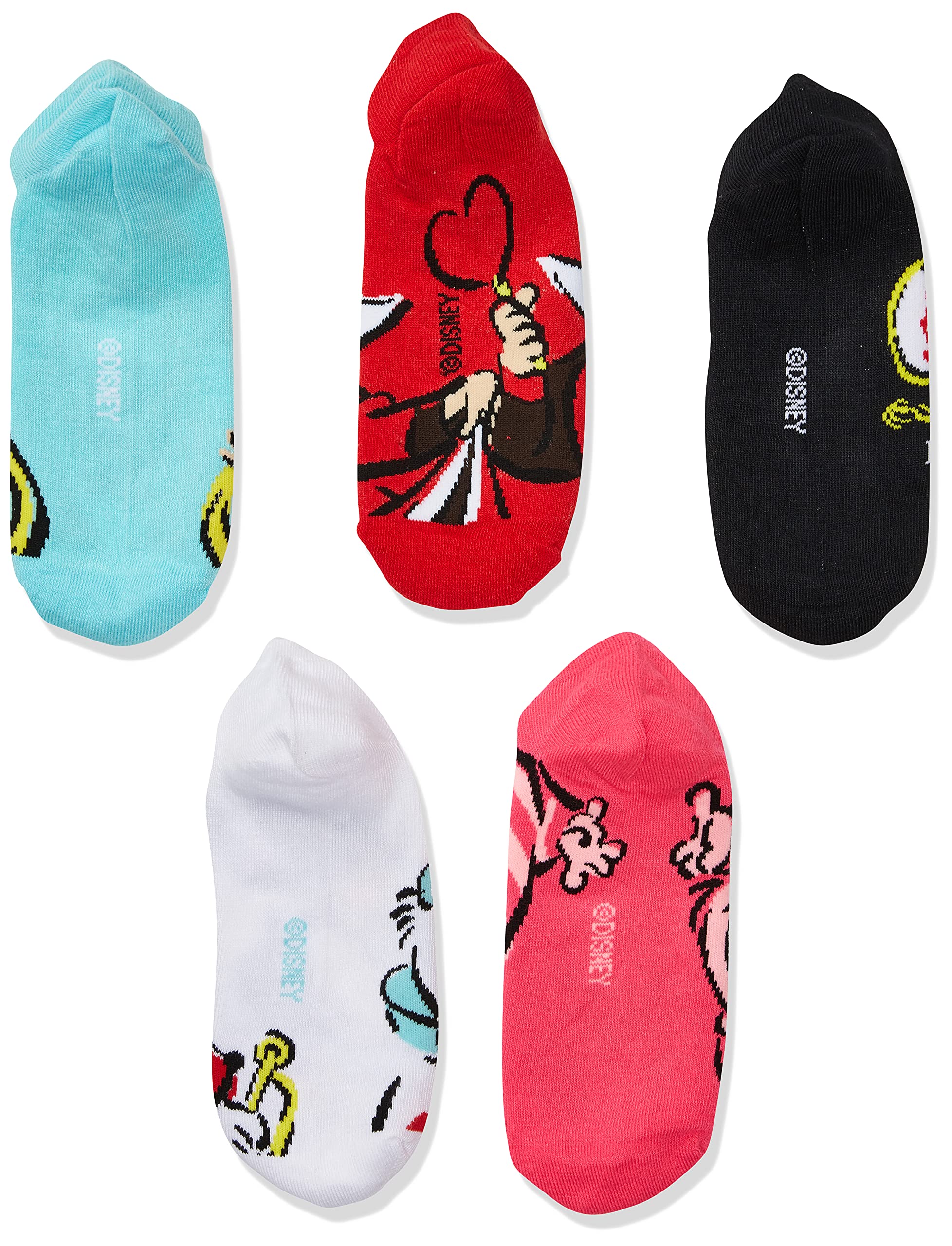 Disney Alice in Wonderland No Show Socks 5-Pack for Women - Comfortable Invisible Socks for Sneakers, Loafers & Casual Shoes