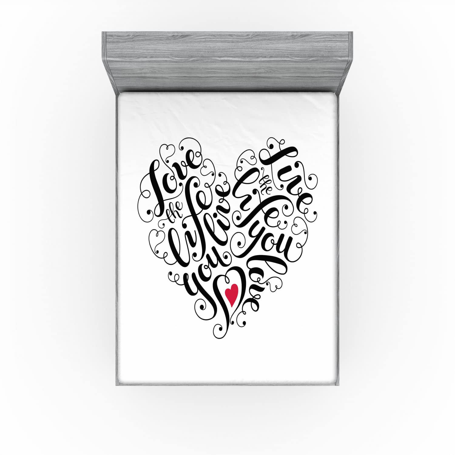 Ambesonne Love Fitted Sheet Queen Size - Heart Shaped Positive Vibes Valentine's Day Romance Bedding - Dark Coral & White Deep Pocket Elastic All Around for Comfort - Perfect for Romantic Bedrooms, Guest Rooms & Anniversary Gifts