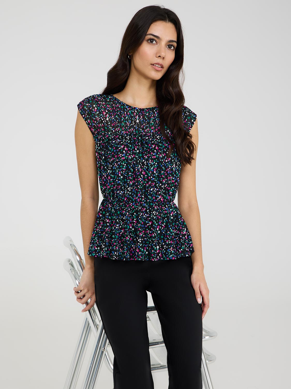 Dot Print Mesh Top with Illusion Neckline - Sexy Sheer Blouse for Women | Perfect for Night Out, Party, and Date Night Outfits