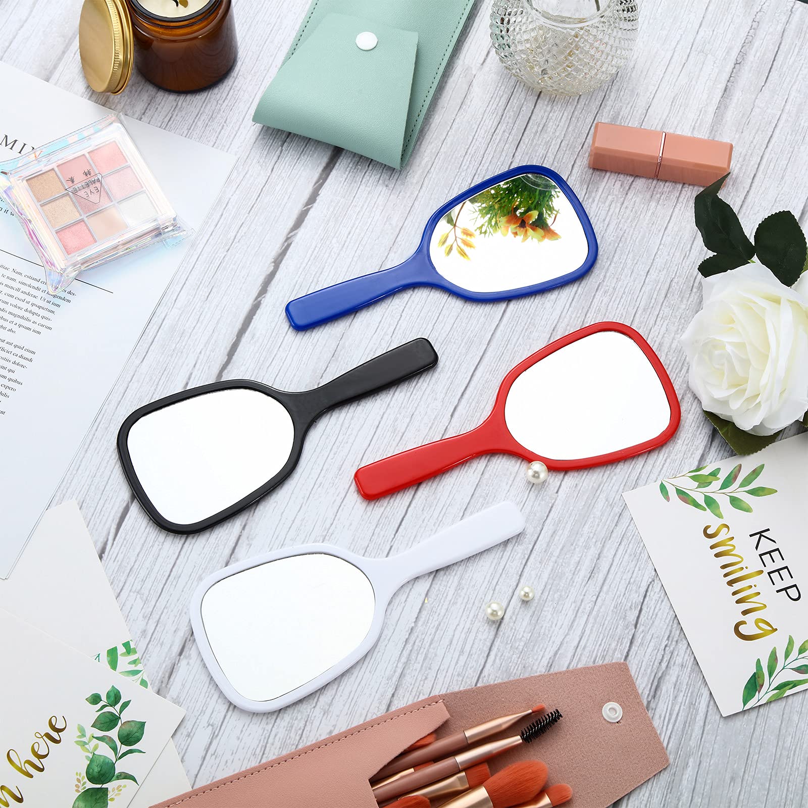Jetec Handheld Travel Mirror 8-Pack - Compact Makeup Mirror for Home & Travel (Blue/Black/Red/White)