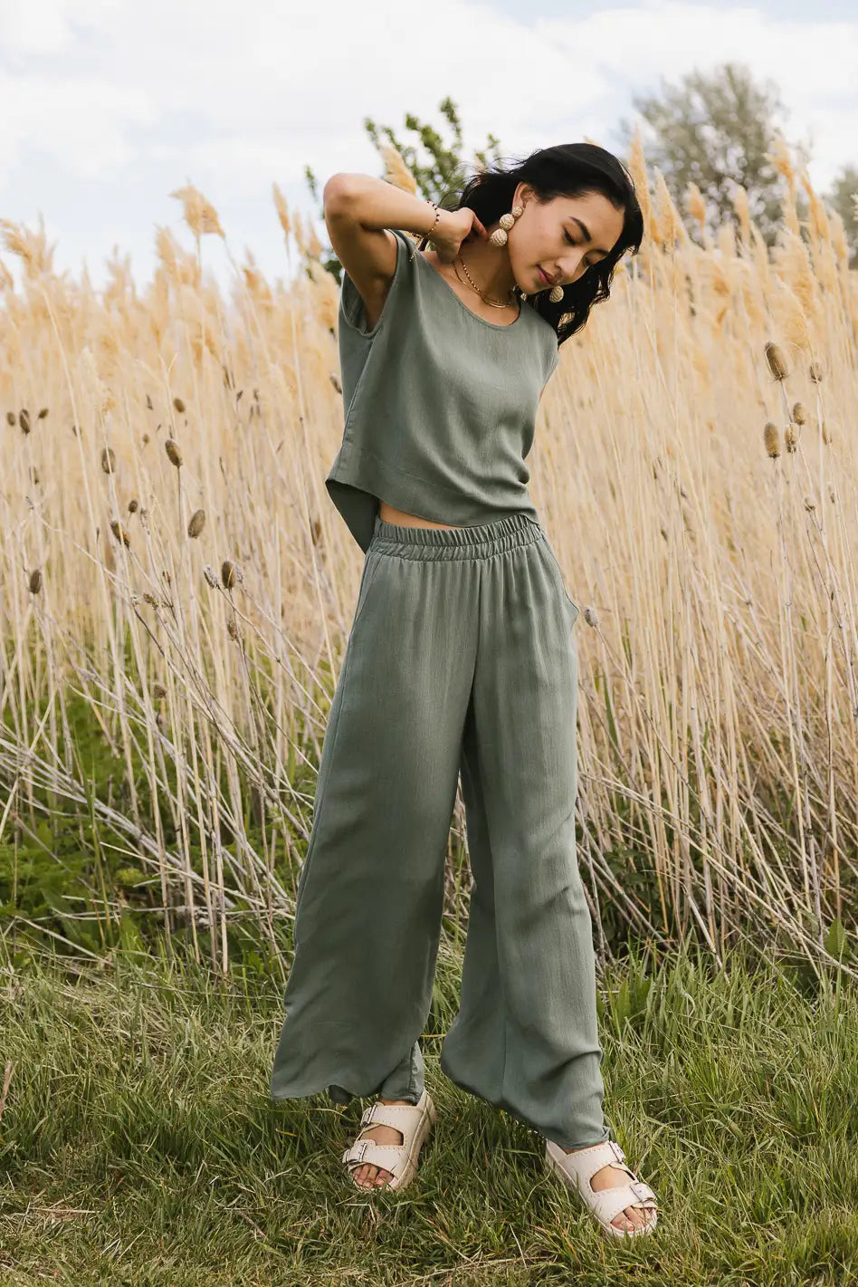 Women's Maren Pants in Sage Green - High Waisted Comfortable Trousers for Work & Casual Wear | Final Sale