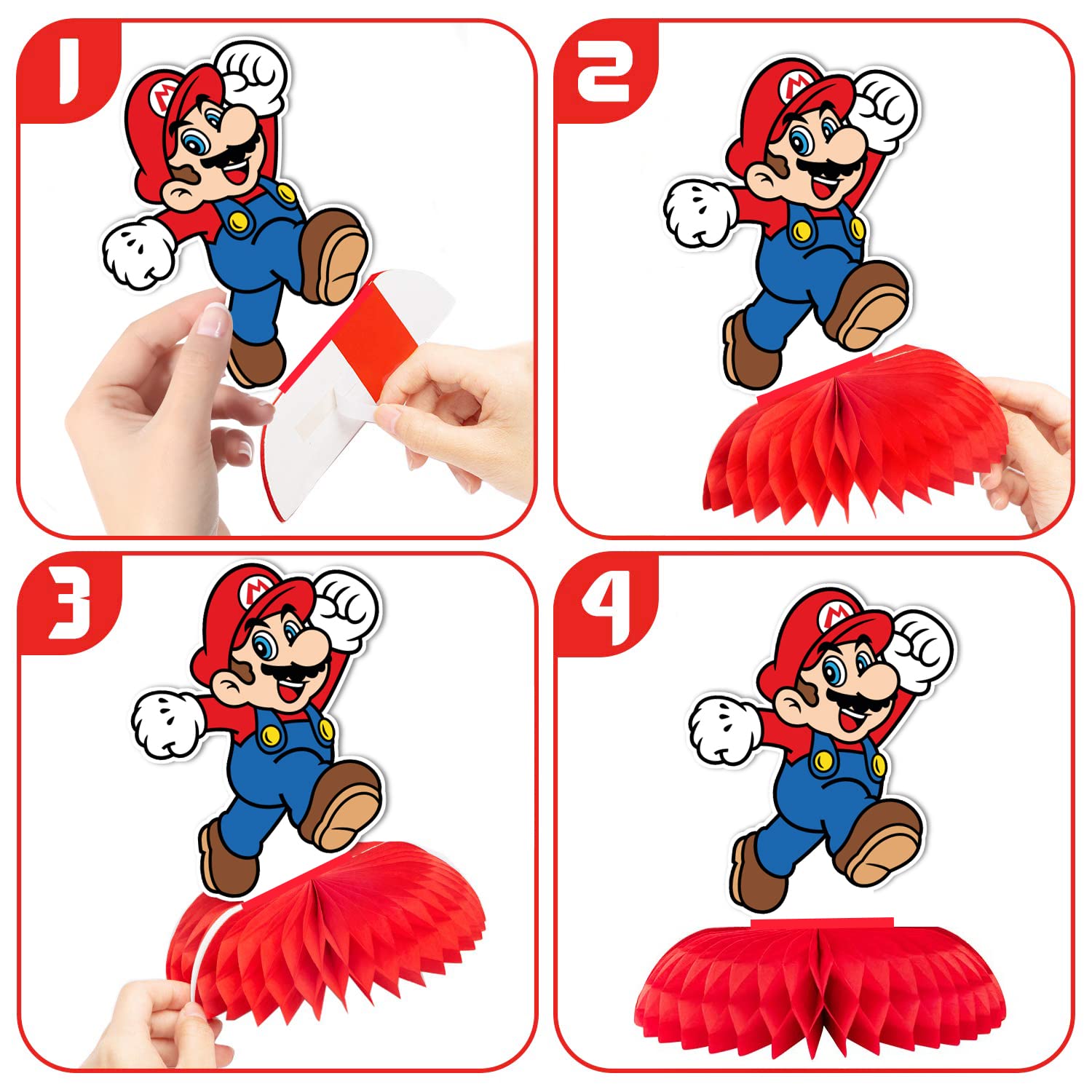 Super Mario Birthday Party Decorations - 7Pcs Double Sided Honeycomb Centerpieces for Mario Themed Party Supplies | Perfect for Kids Birthday, Game Night Decorations & Nintendo Themed Events