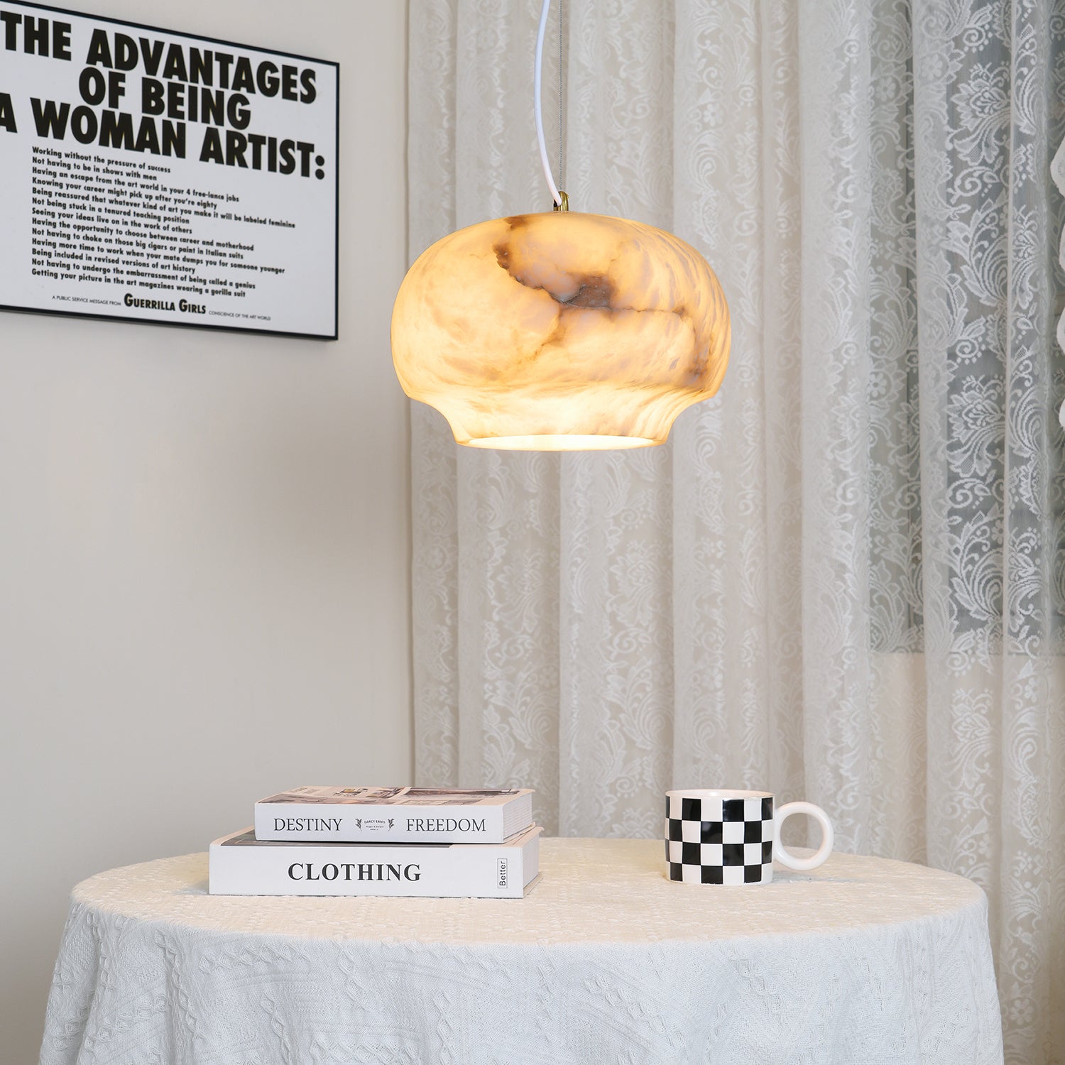 Camille Alabaster Pendant Light - Handcrafted Natural Stone Ceiling Lamp for Dining Room, Kitchen Island & Bedroom Lighting