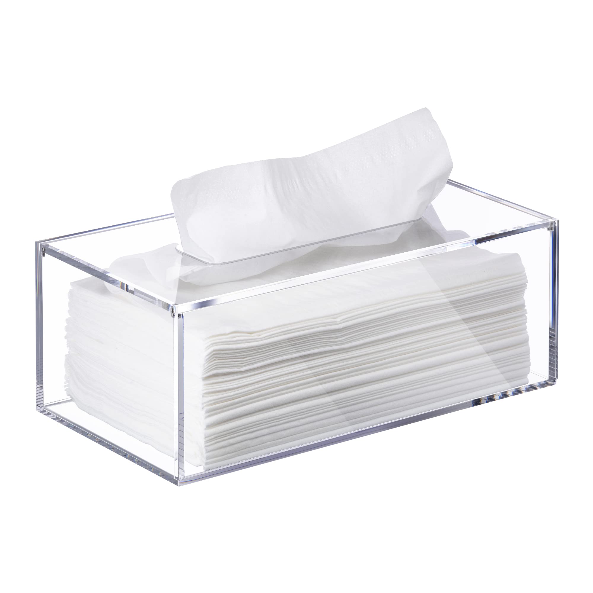 Clear Acrylic Tissue Box Holder - Modern Rectangular Bathroom & Facial Tissue Dispenser - Decorative Storage Box for Tissues | Perfect for Bathroom Countertops, Bedside Tables & Office Desks