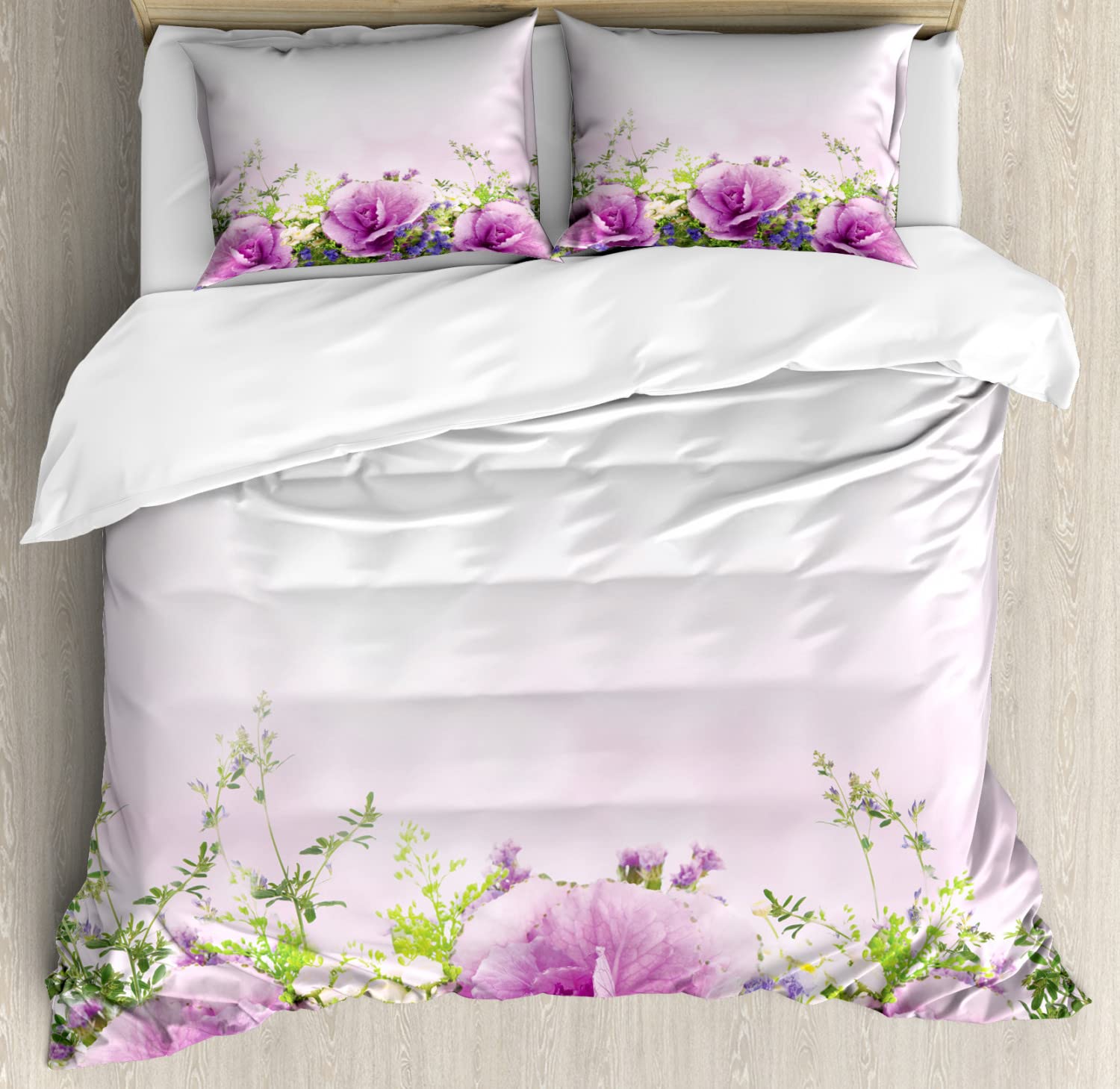Ambesonne Floral Duvet Cover Set - Twin Size 2-Piece Bedding with Cabbage Rose Bouquet Design in Lavender & Green | Soft Microfiber for Spring & Summer Decor | Perfect for Guest Rooms, Dormitories & Cozy Bedroom Makeovers