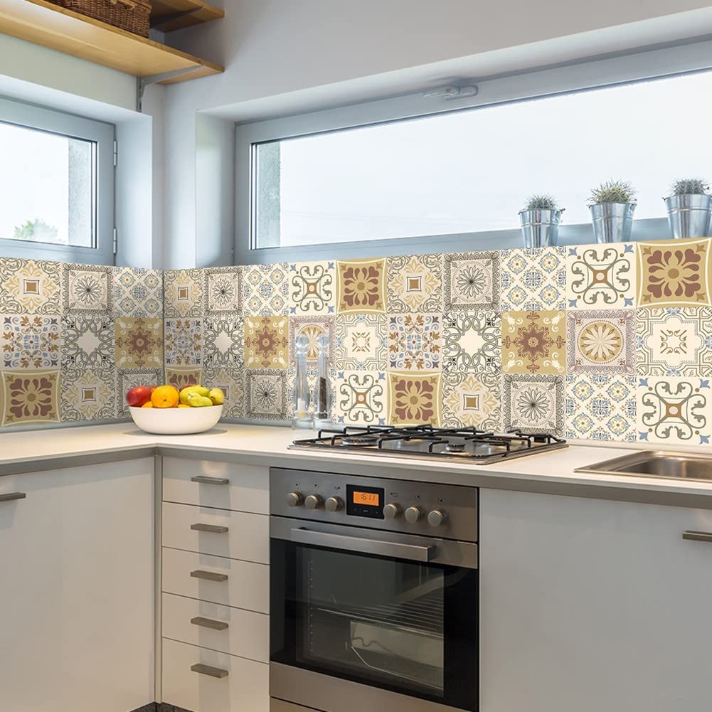 50 Pack 10cm x 10cm Sanded Brick Pattern Wall Stickers - Peel and Stick Anti-Slip Brick Wallpaper for Kitchen Backsplash, Desk Renovation & Home Decor - Easy DIY Tile Upgrade Solution