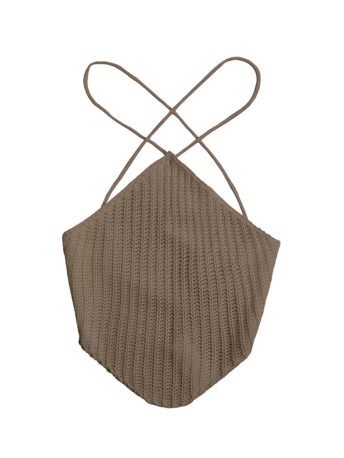 WDIRARA Women's Crisscross Tie Back Knit Crop Halter Top - Asymmetrical Bandana T-Shirt for Summer, Beach, Party | Sexy Casual Fashion Tops for Women