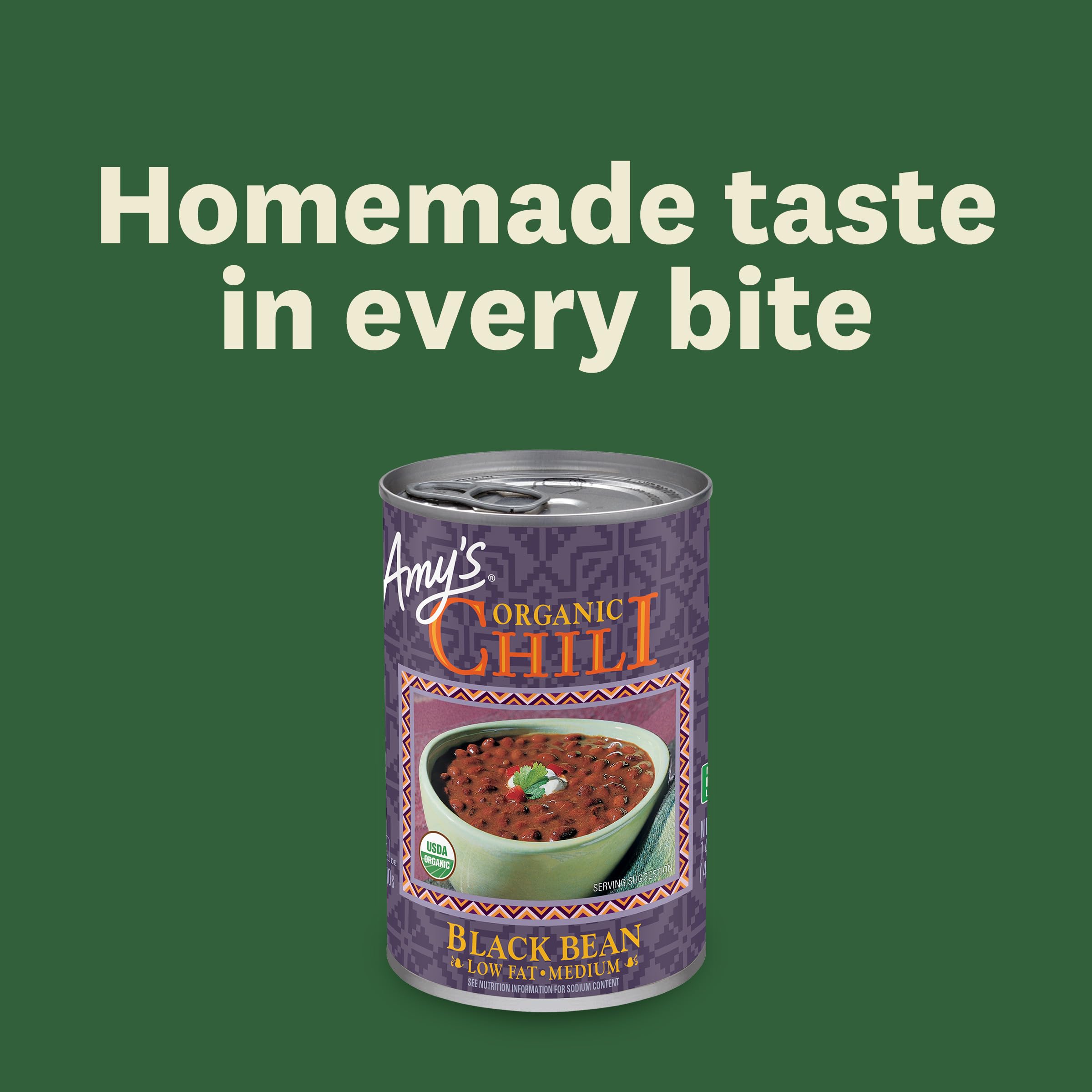 Amy's Organic Vegan Medium Black Bean Chili - Gluten Free, Low Fat, Non-GMO - 14.7 Oz (12 Pack) - Perfect for Quick Lunches, Camping & Emergency Food Storage
