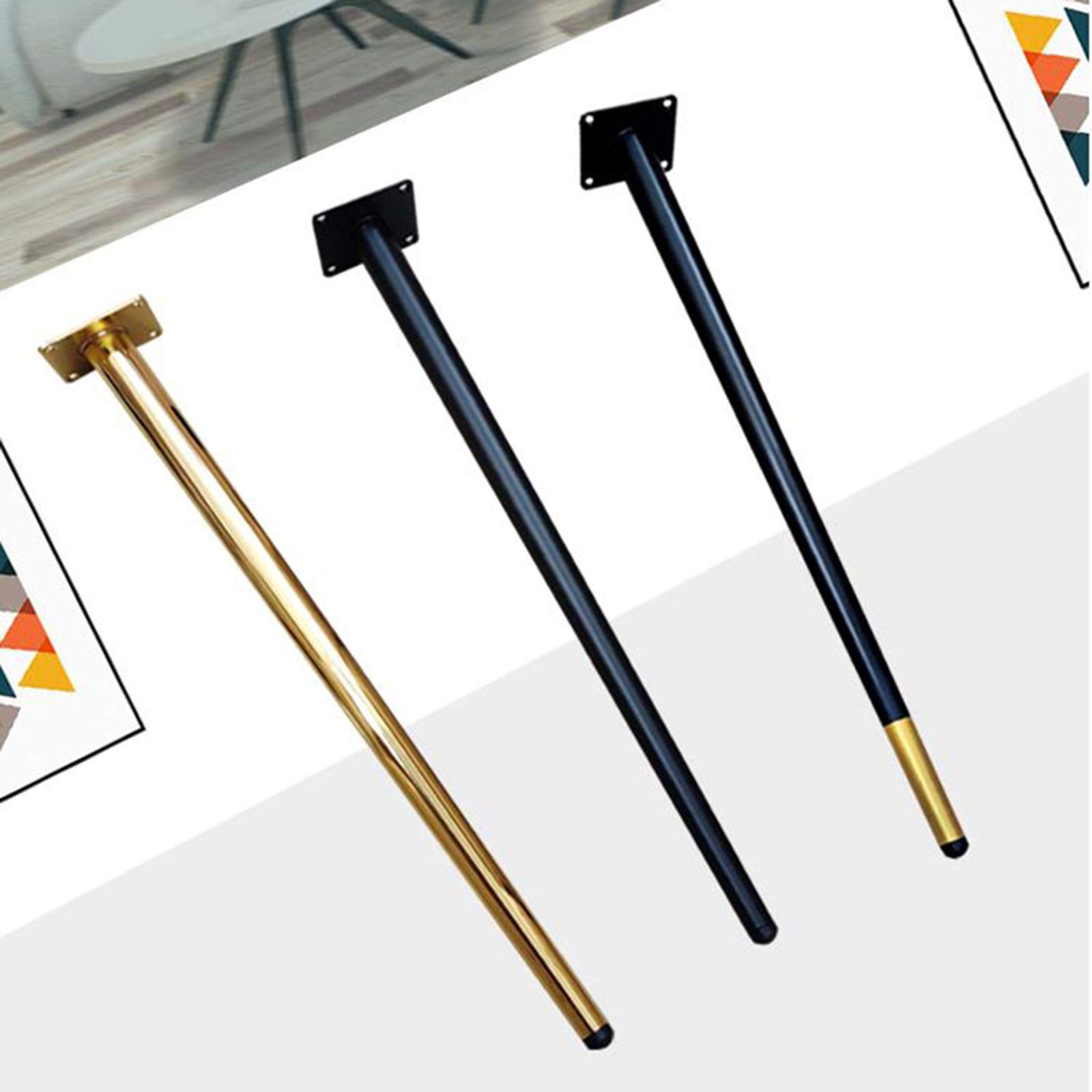 28-Inch Black & Gold Oblique Cone Metal Furniture Legs - DIY Iron Table Legs for Dressing Table, Dining Table, Coffee Table - 4-Piece Replaceable Cabinet Hardware (72cm) - Perfect for Home Office, Living Room & Bedroom Furniture Upgrade