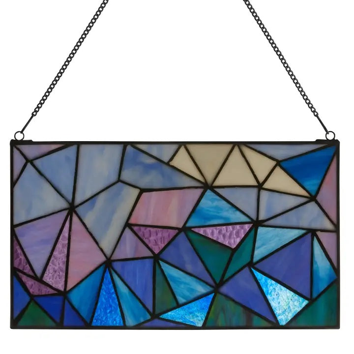 Abstract Geometric Stained Glass Art Panel - Blue & White Modern Design for Home Decor, Window Hangings, and DIY Craft Projects