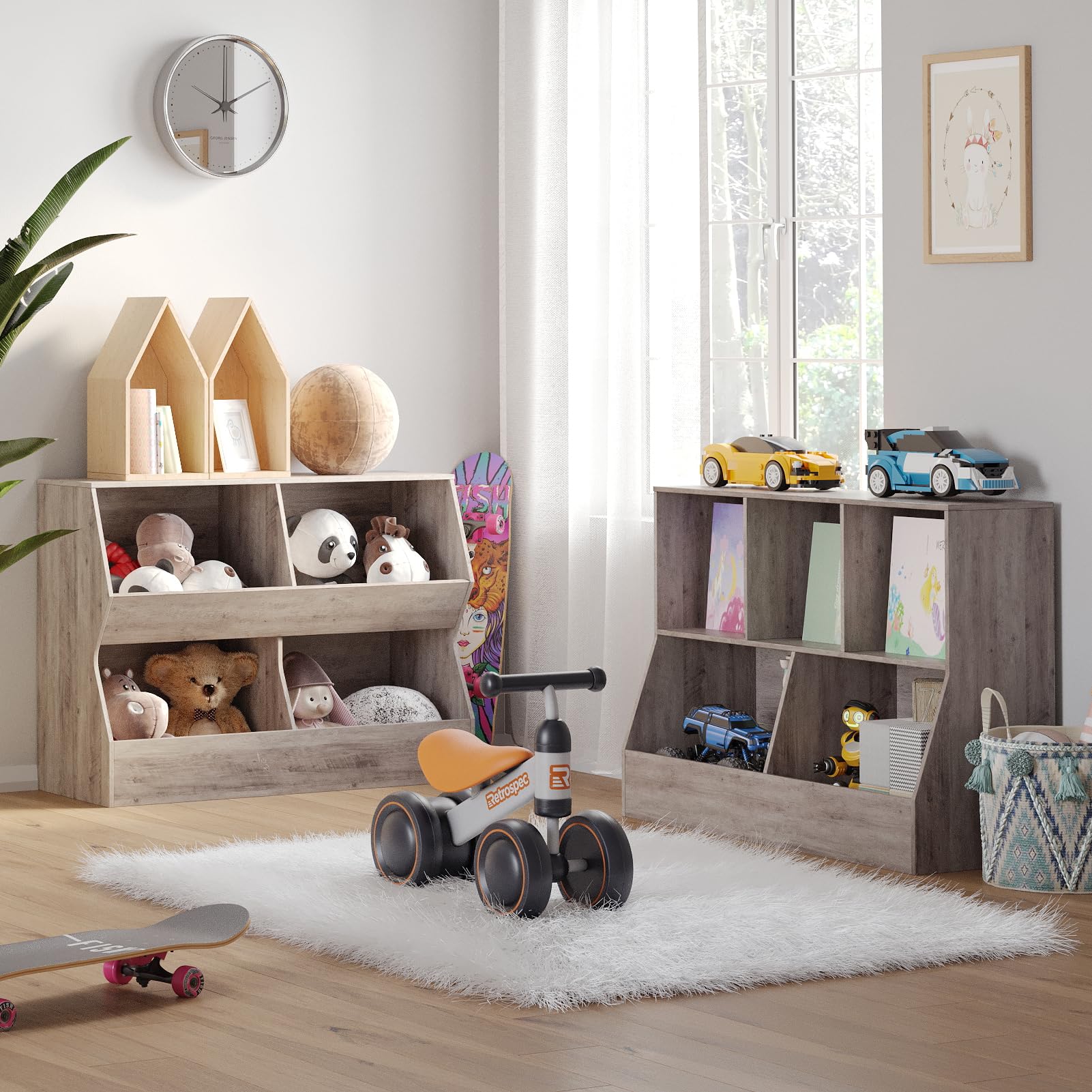DINZI LVJ Kids Wooden Toy Storage Organizer & Bookshelf - 5 Cubby Bookcase for Playroom, Bedroom, Nursery - 39.4