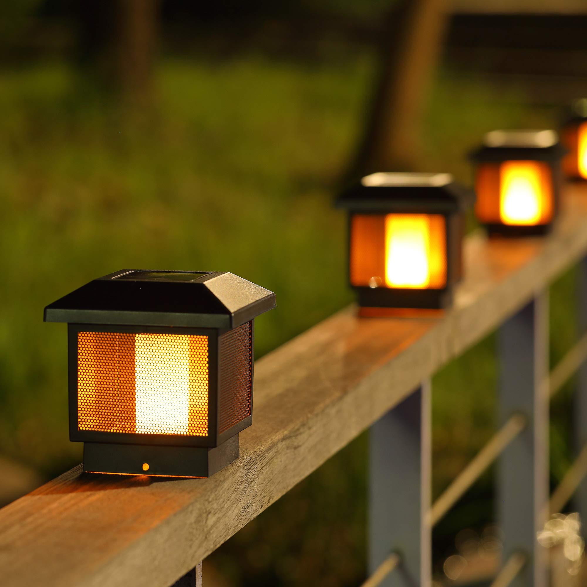 MAGGIFT 2 Pack Solar Flame Post Lights - 72 SMD LEDs Outdoor Solar Powered Flickering Flame Lights for Yard, Fence, Deck & Patio | Fits 4x4, 5x5 or 6x6 Wooden Posts | Perfect for Halloween, Christmas & Year-Round Outdoor Decor