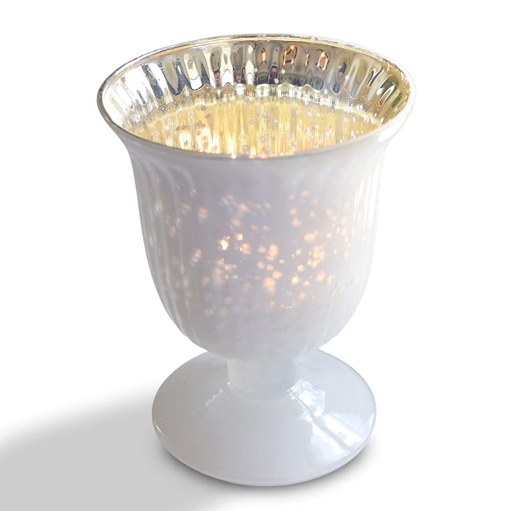 Emma Mercury Glass Urn Candle Holder Set of 6 - Pearl White Tea Light Holders for Home Decor, Wedding Centerpieces & Party Decorations - Elegant Mercury Glass Votive Candleholders for Tablescapes, Mantel Displays & Romantic Ambiance