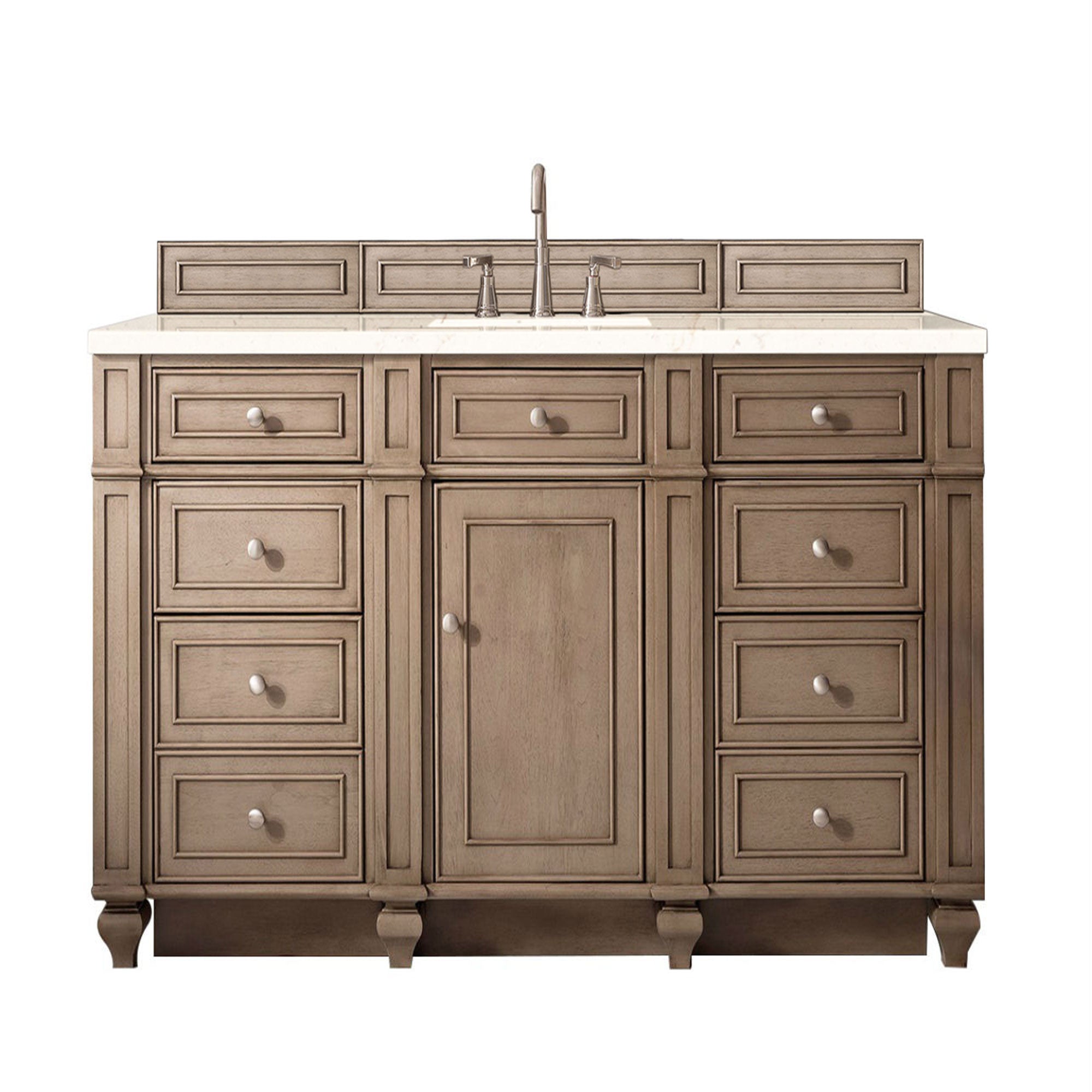 Bristol 60 Inch Single Bathroom Vanity Set with Whitewashed Walnut & 3CM Eternal Marfil Quartz Countertop - Perfect for Modern Home Bathroom Renovation