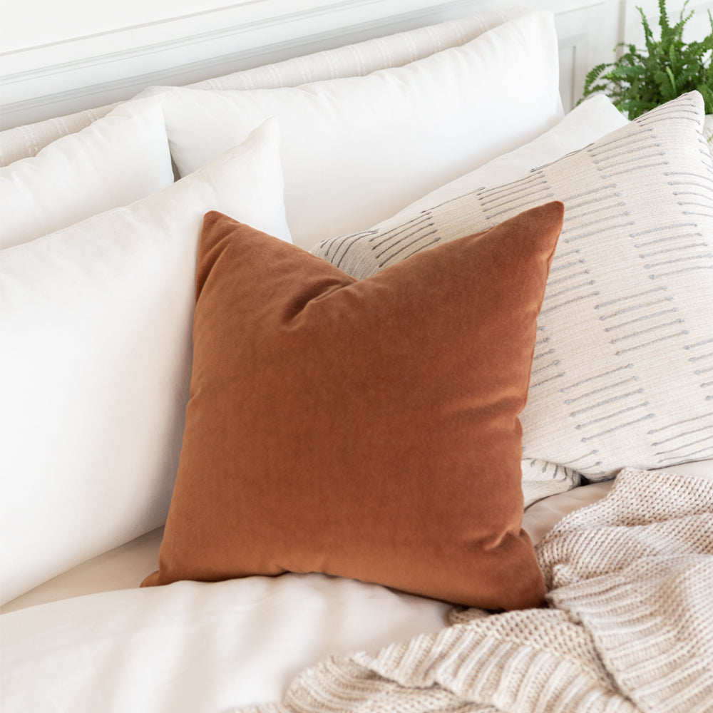 Luxury Mason Velvet 20x20 Throw Pillow Cover - Soft Decorative Square Pillow Case in Rich Cognac Brown - Perfect for Sofa, Bed, Couch & Home Decor