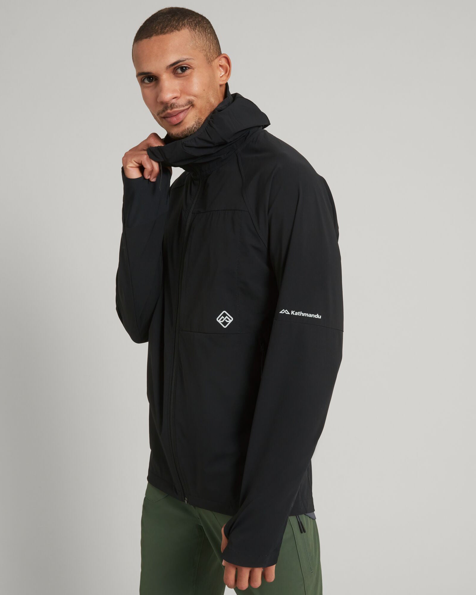 ULT Hike Men's Waterproof Hooded Jacket - Lightweight Windbreaker for Outdoor Hiking & Camping - Black