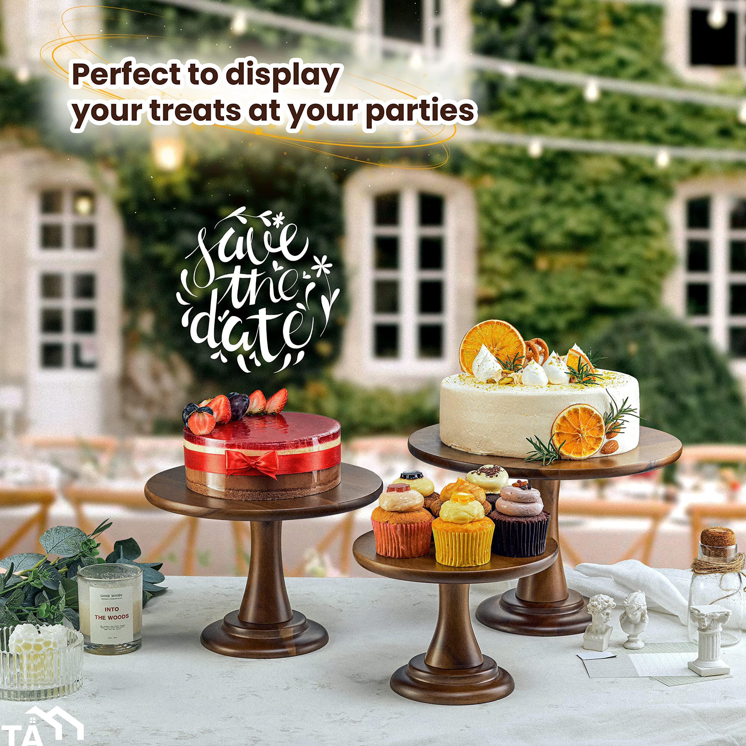 3-Tier Acacia Wood Cake Stand Set - Rustic Farmhouse Cupcake Stand for Weddings, Birthdays & Parties - Durable Wooden Dessert Display for Restaurants, Bakeries & Home Entertaining - Perfect for Cakes, Cupcakes, Pastries & Sweet Treats