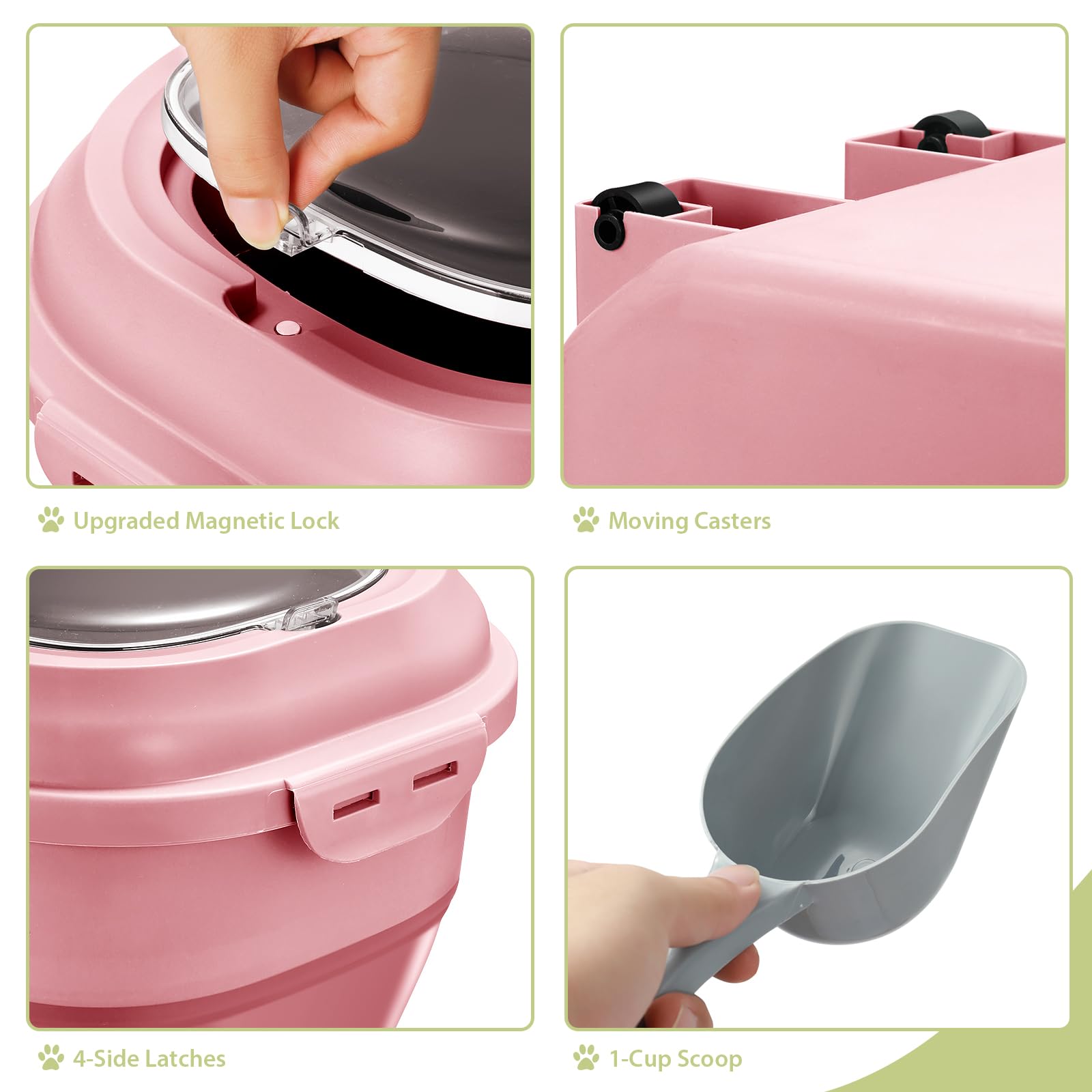 Foldable Airtight Rice Storage Container with Measuring Cup & Wheels - 10L BPA-Free Food Storage for Flour, Sugar, Dry Goods | Kitchen Pantry Organization & Bulk Food Storage (Pink)